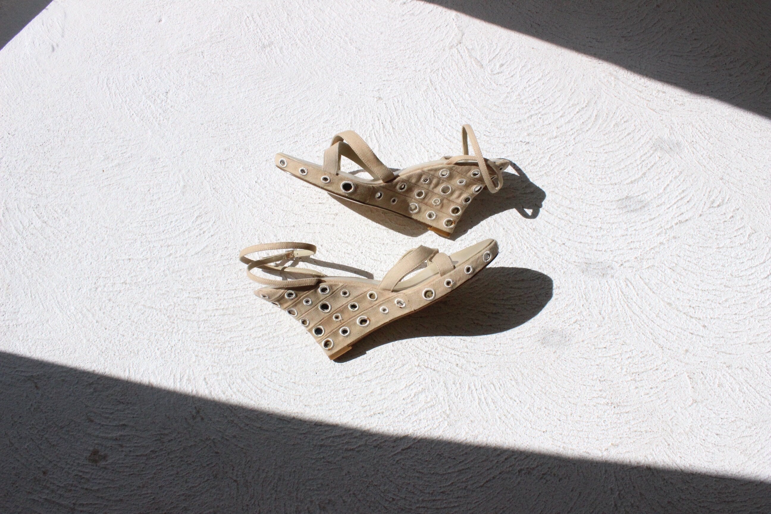 Y2K Mollini Canvas & Mirror Embellished Espadrille Wedges ~ Euro 39