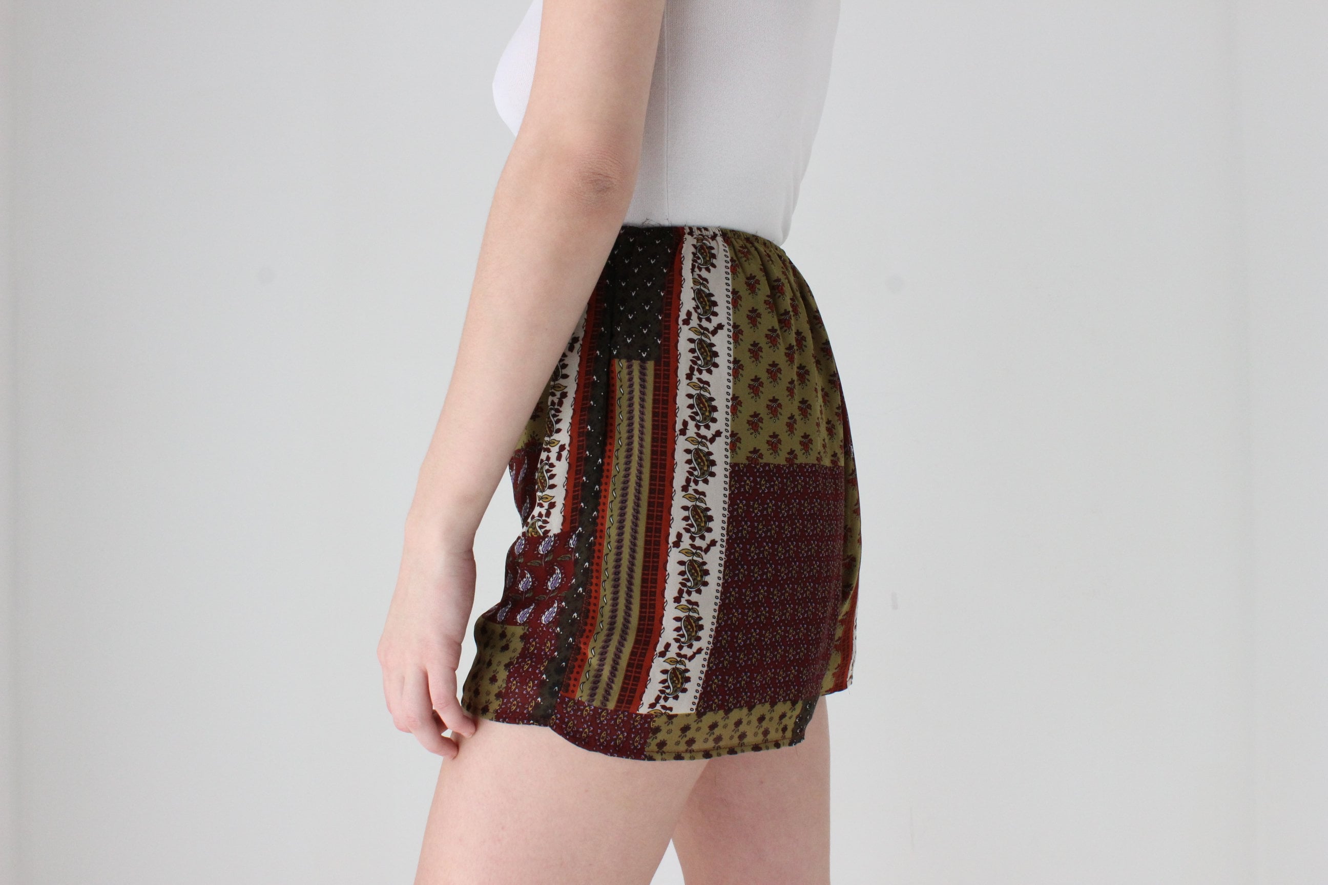 Y2K Patchwork Print Stretch Waist Relaxed Shorts