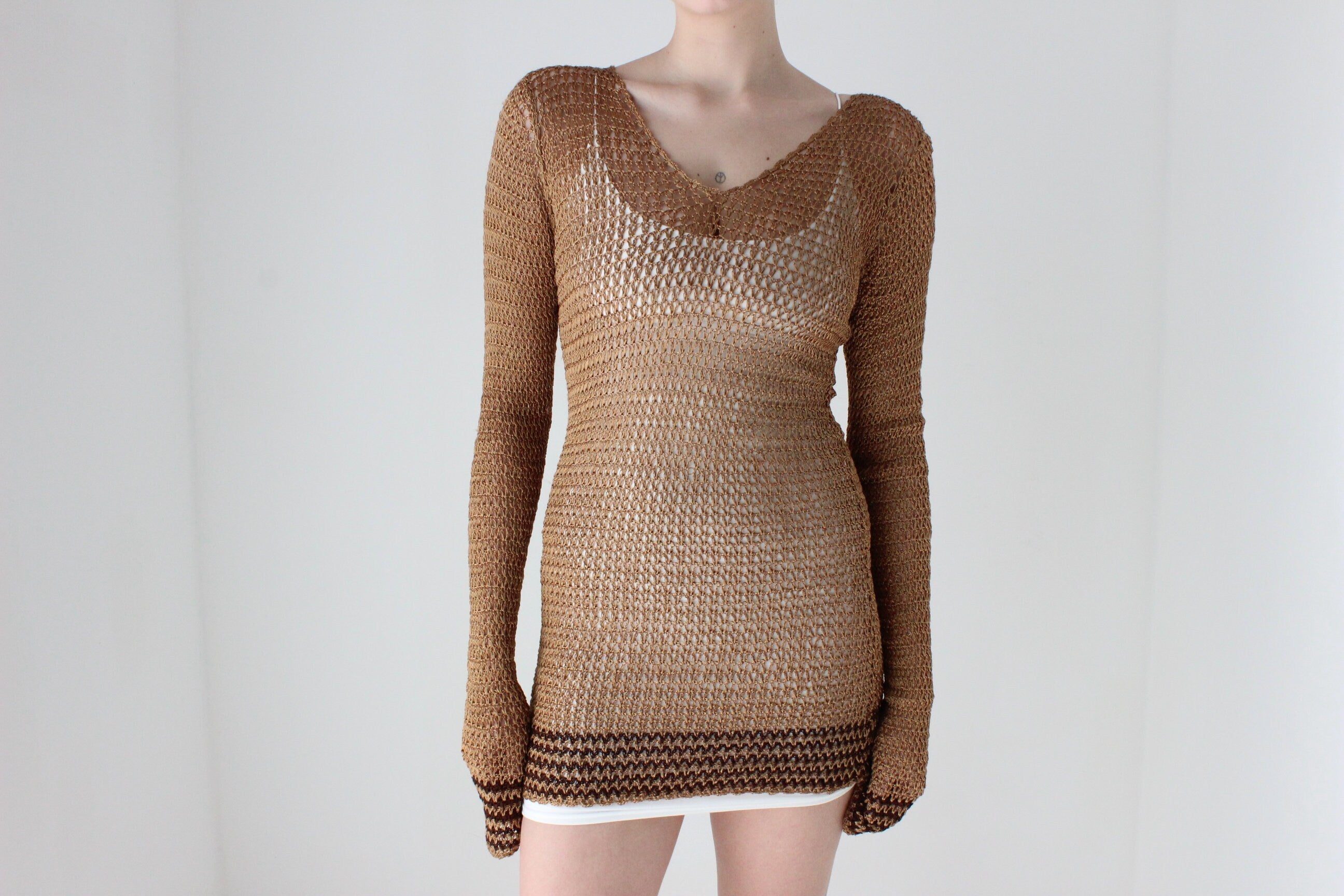 70s Open Knit Crochet Macrame Top or Mini