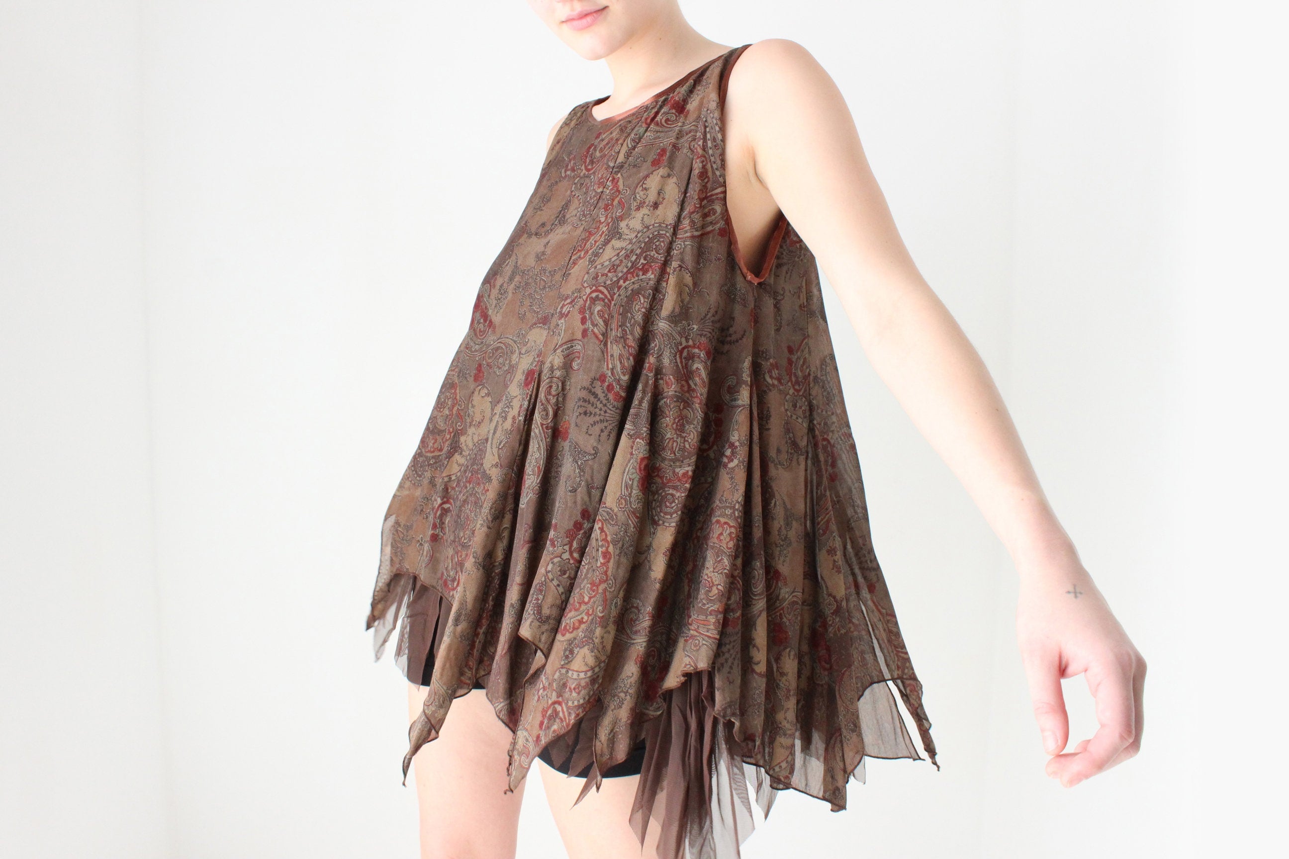 90s Paisley Jagged Hem Voluminous Smock Top