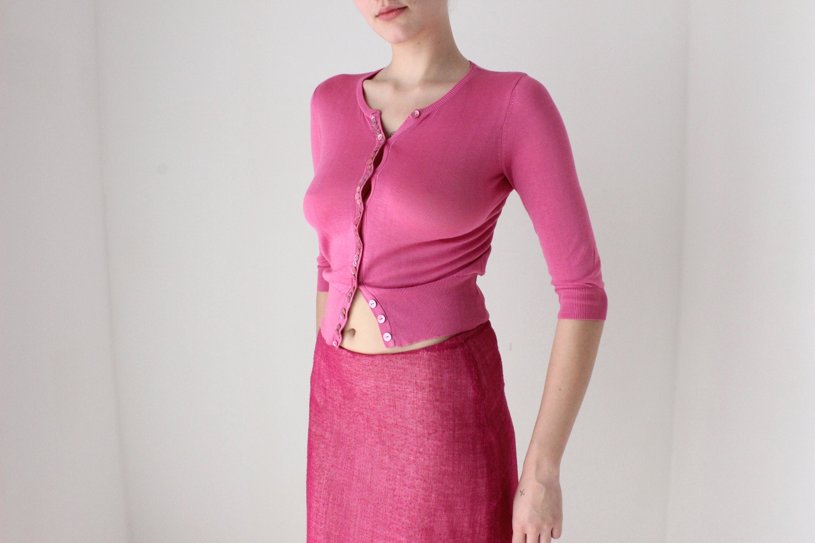 Y2K Button Front Fitted Ballet Knit Crop Top