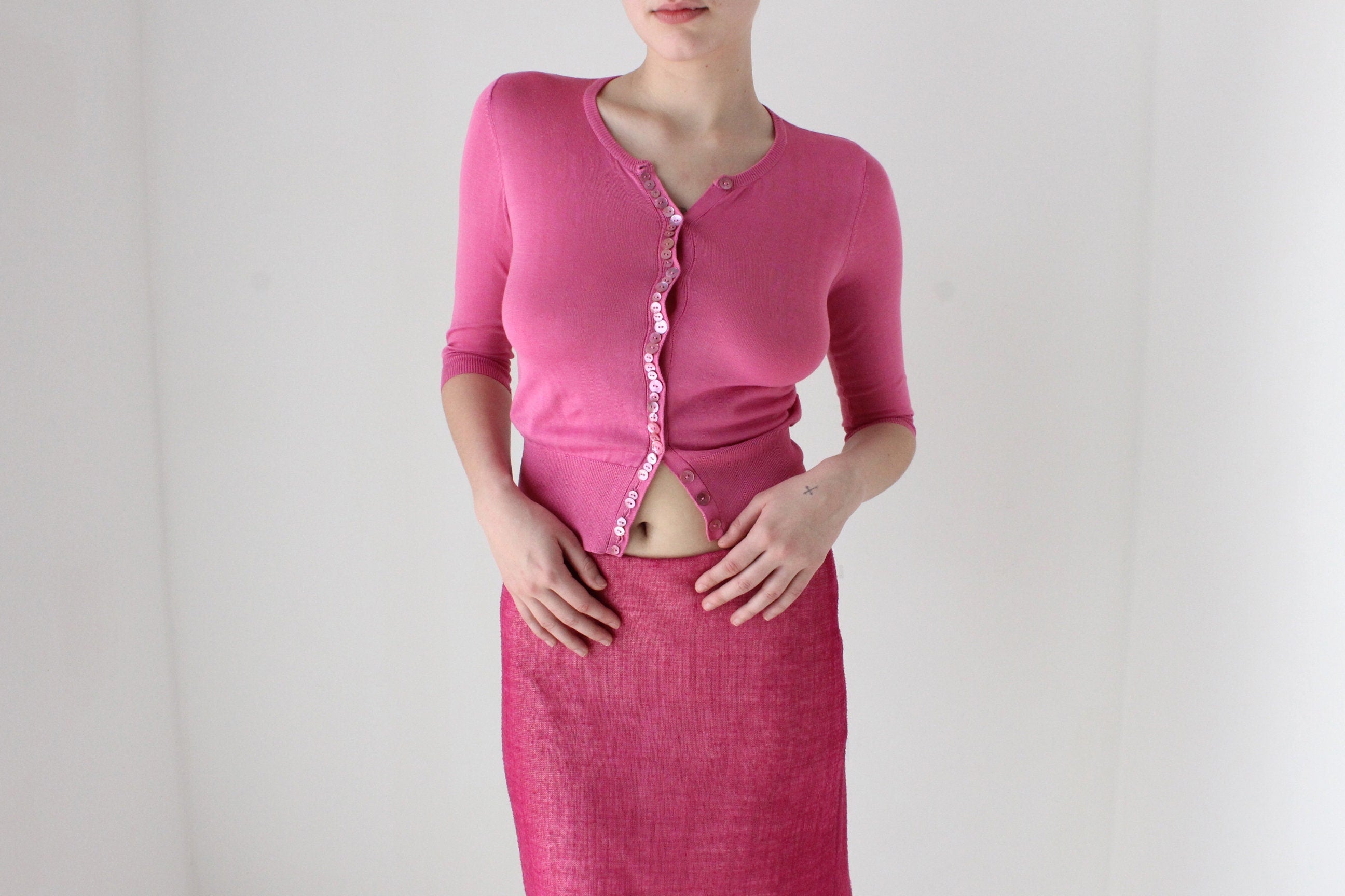 Y2K Button Front Fitted Ballet Knit Crop Top