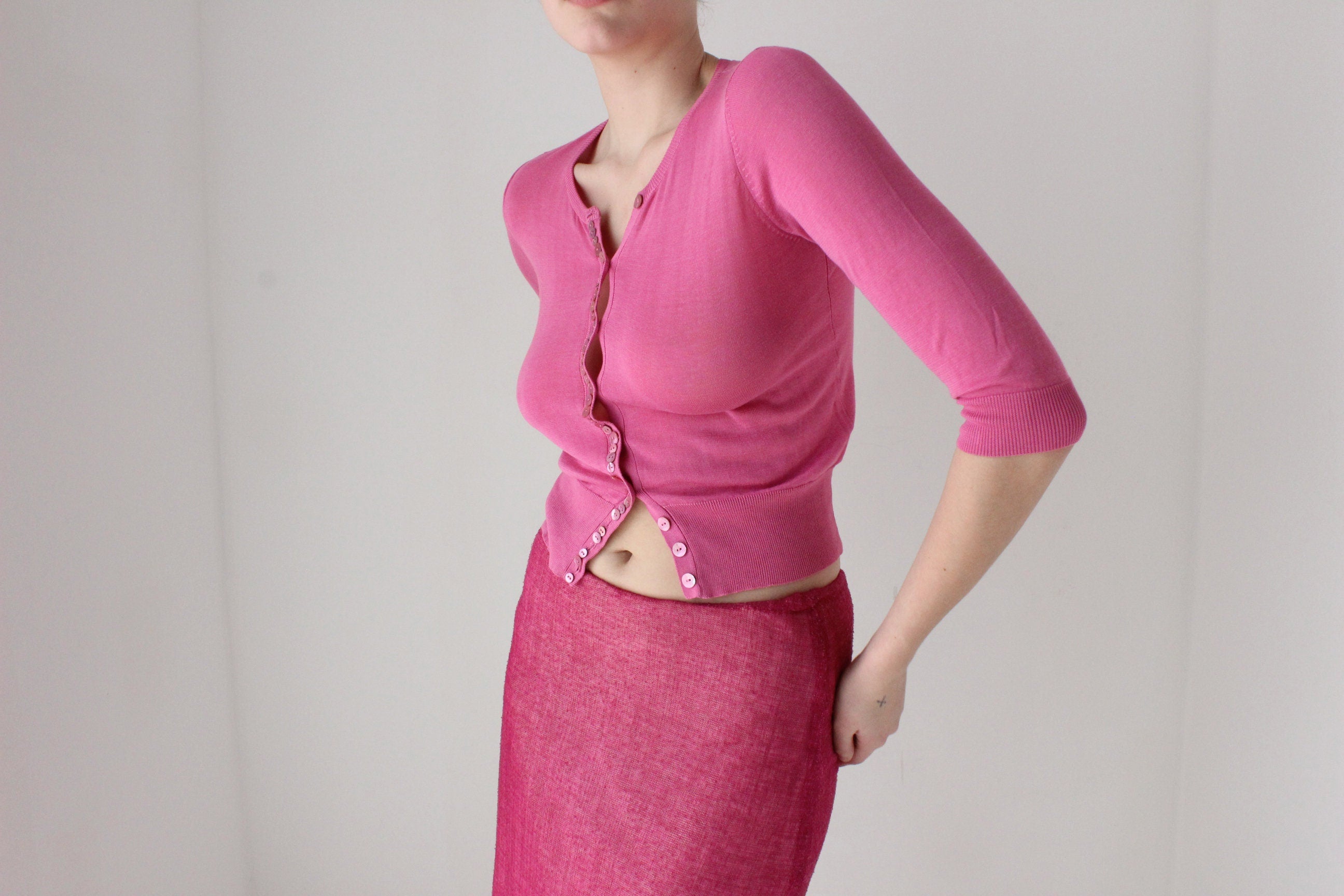 Y2K Button Front Fitted Ballet Knit Crop Top