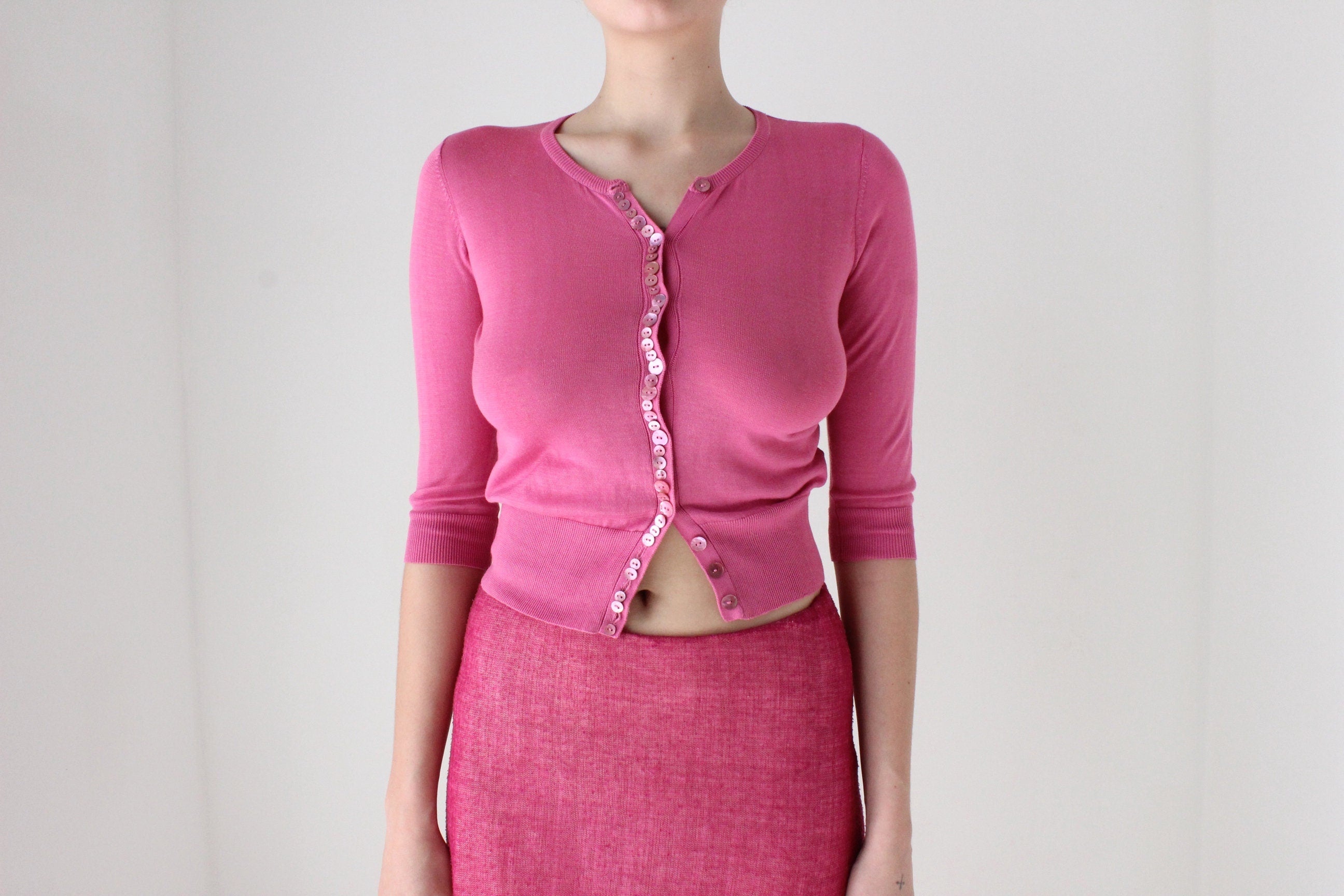 Y2K Button Front Fitted Ballet Knit Crop Top