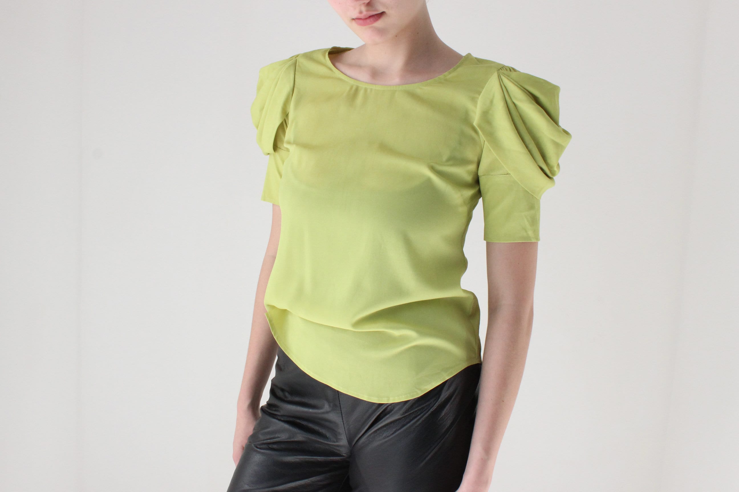 Y2K Chartreuse Sculptural Pagoda Sleeve Puff Shoulder Top