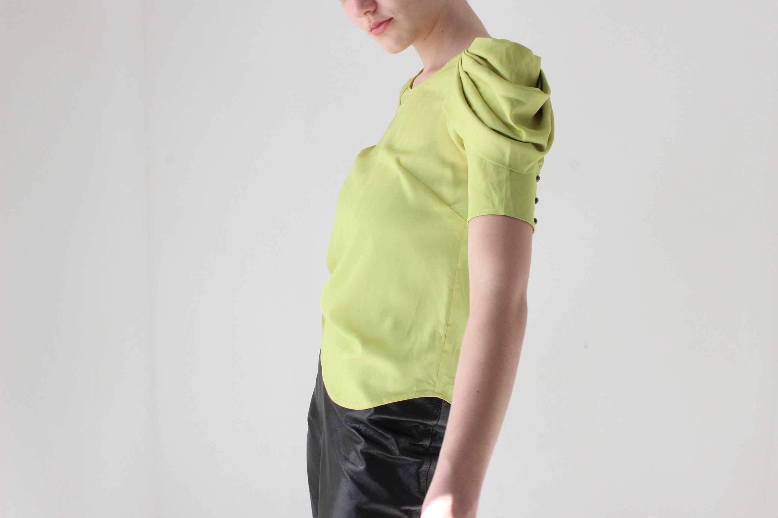 Y2K Chartreuse Sculptural Pagoda Sleeve Puff Shoulder Top