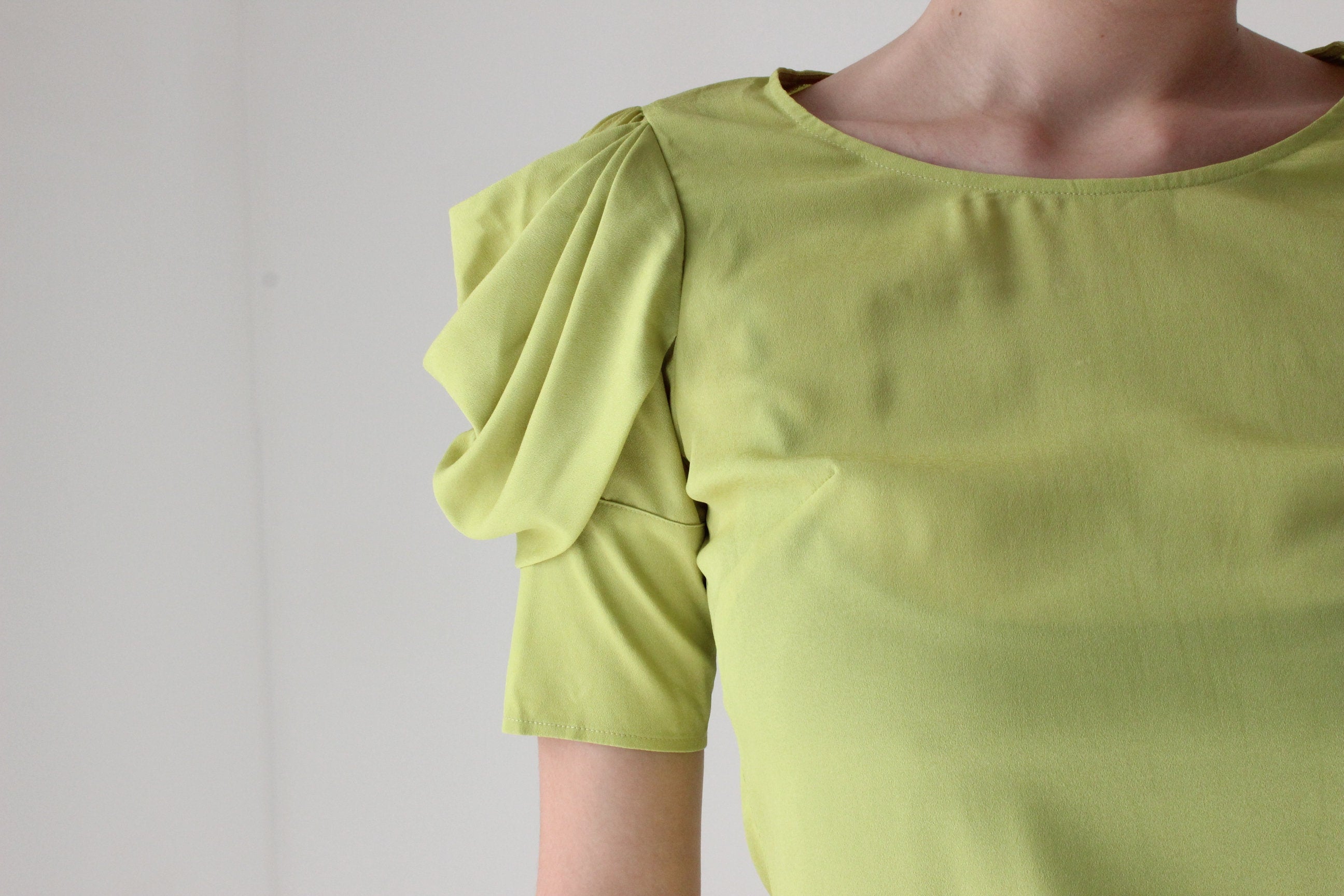 Y2K Chartreuse Sculptural Pagoda Sleeve Puff Shoulder Top