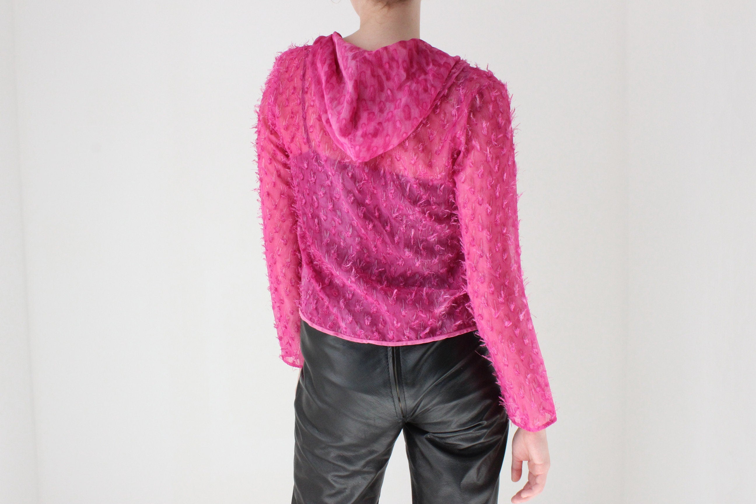 Wild Y2K Raver Sheer Fluffy Textured Hooded Jacket