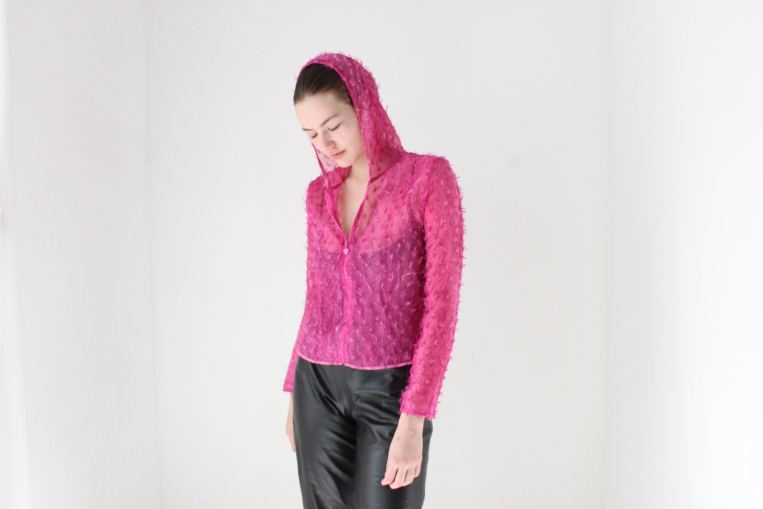 Wild Y2K Raver Sheer Fluffy Textured Hooded Jacket