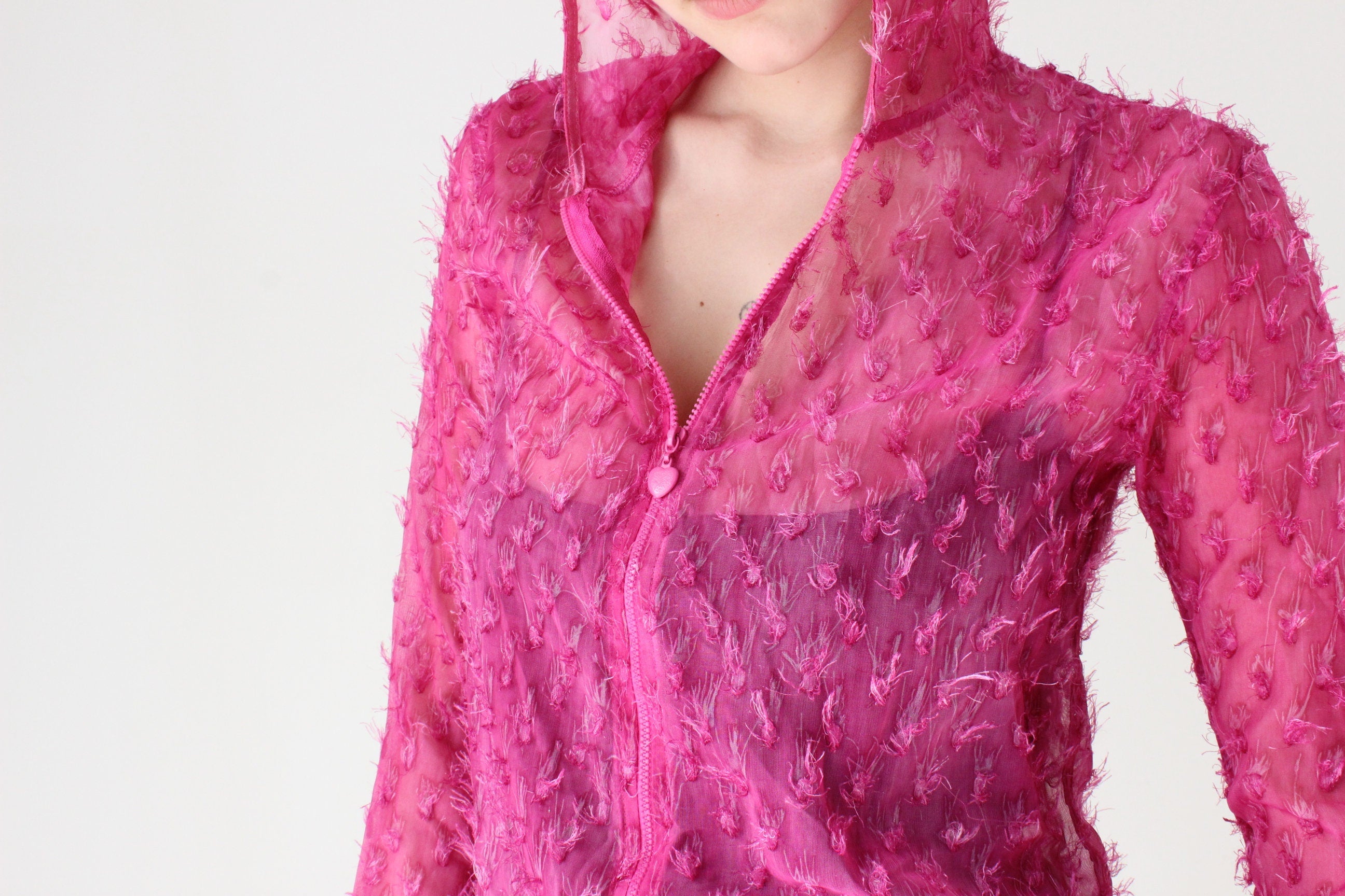 Wild Y2K Raver Sheer Fluffy Textured Hooded Jacket