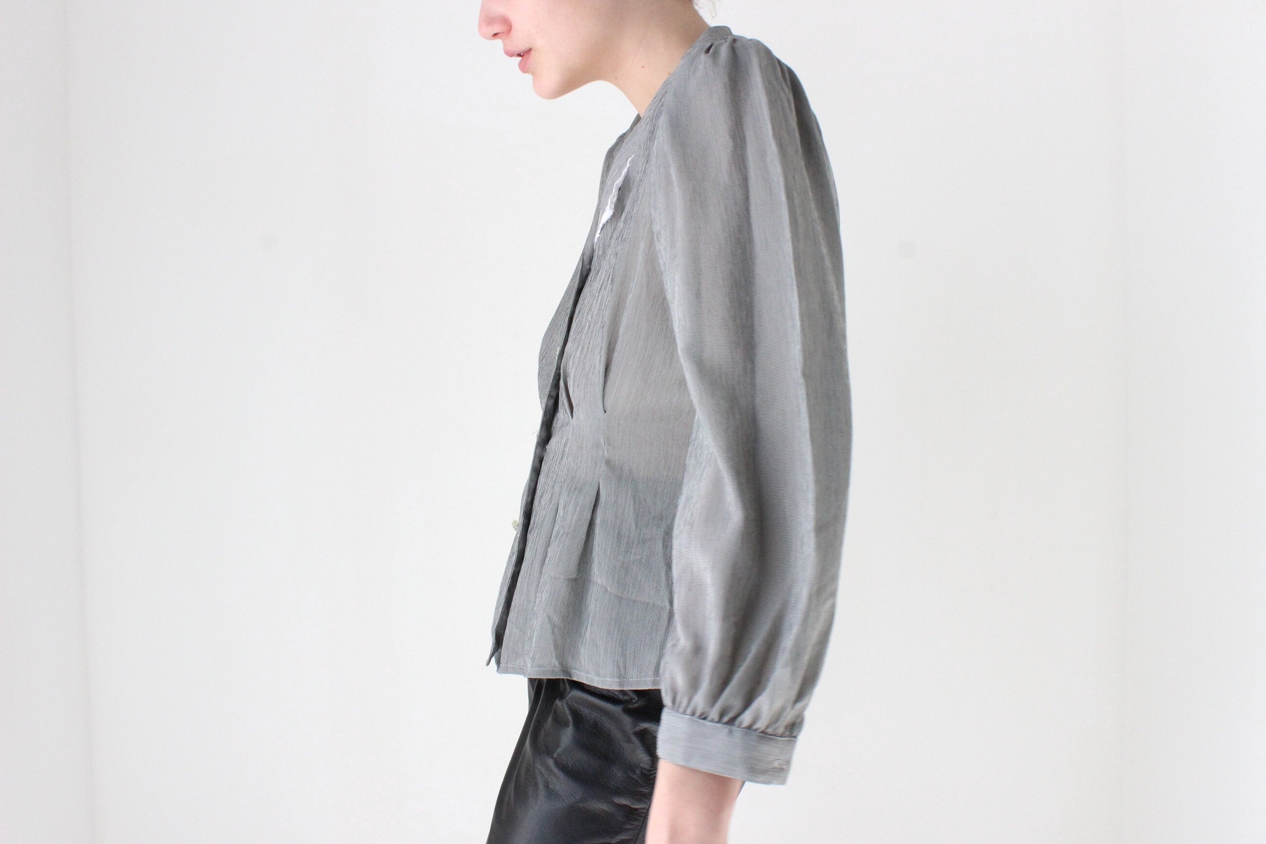 80s Sexy Secretary Lace Collar Button Up Blouse