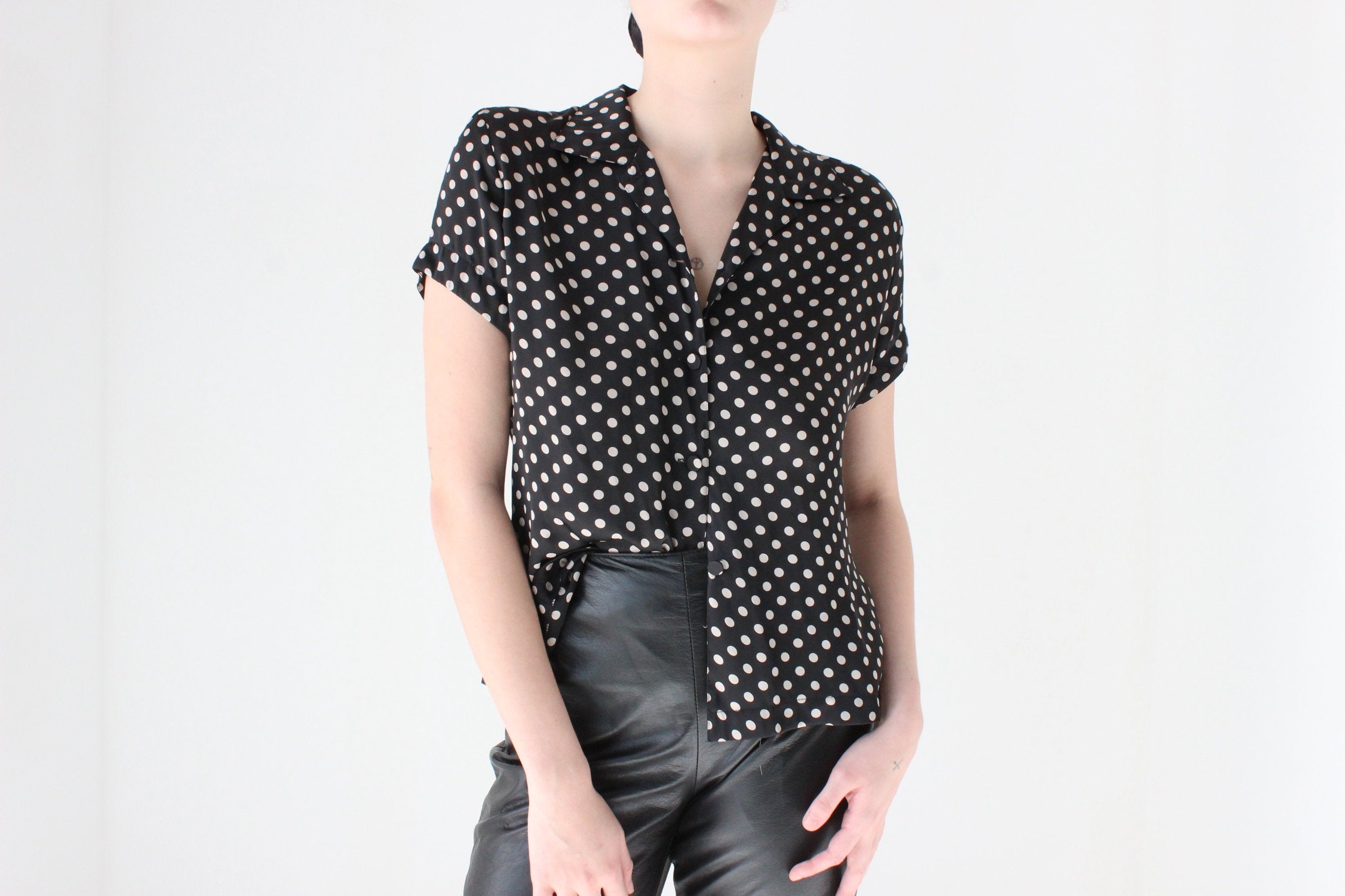90s Satin Polkadot Boxy Blouse