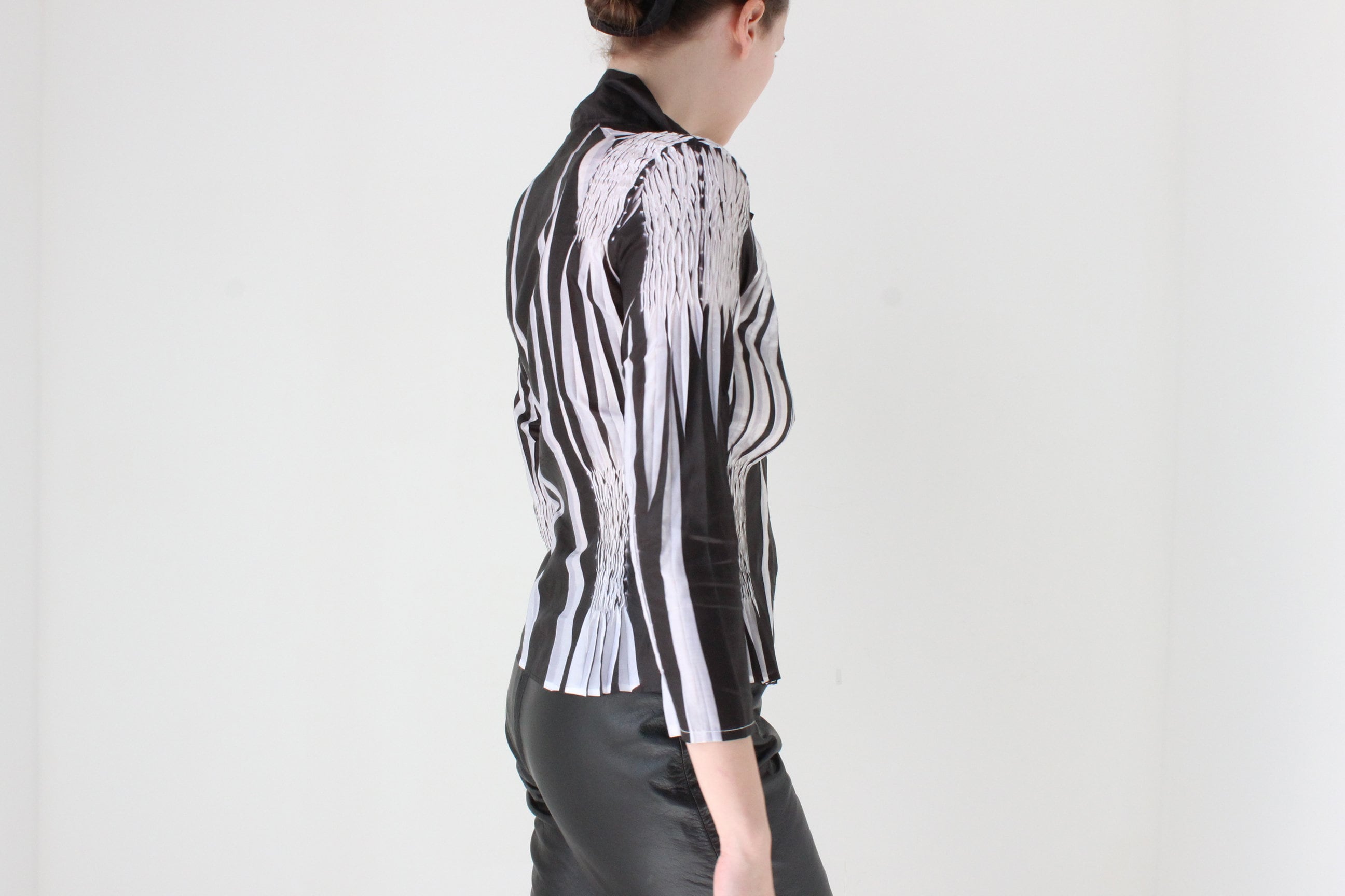 Y2K Origami Crinkle Textured Monochrome Stretch Shirt
