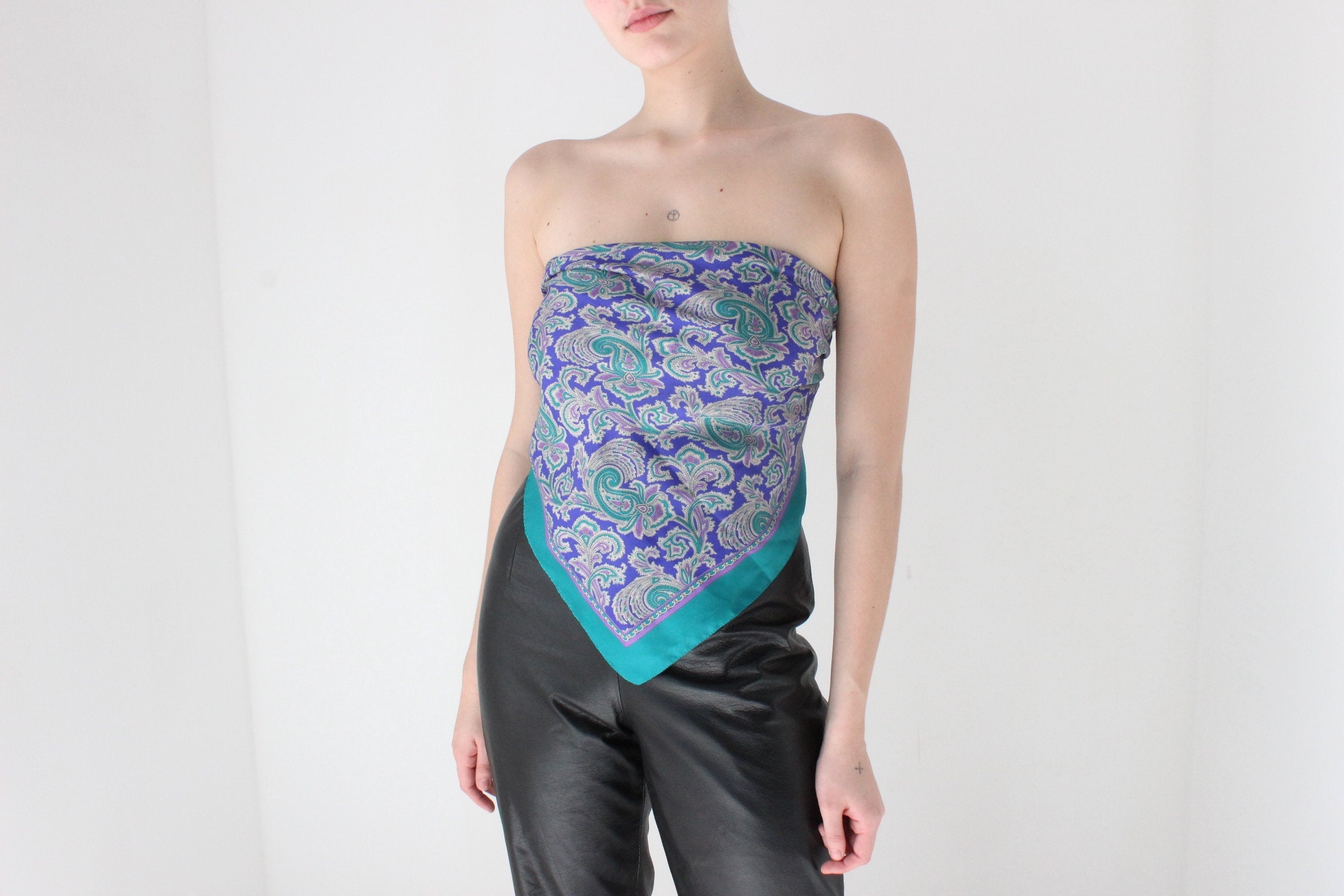 80s Paisley Square Scarf Bandana Top