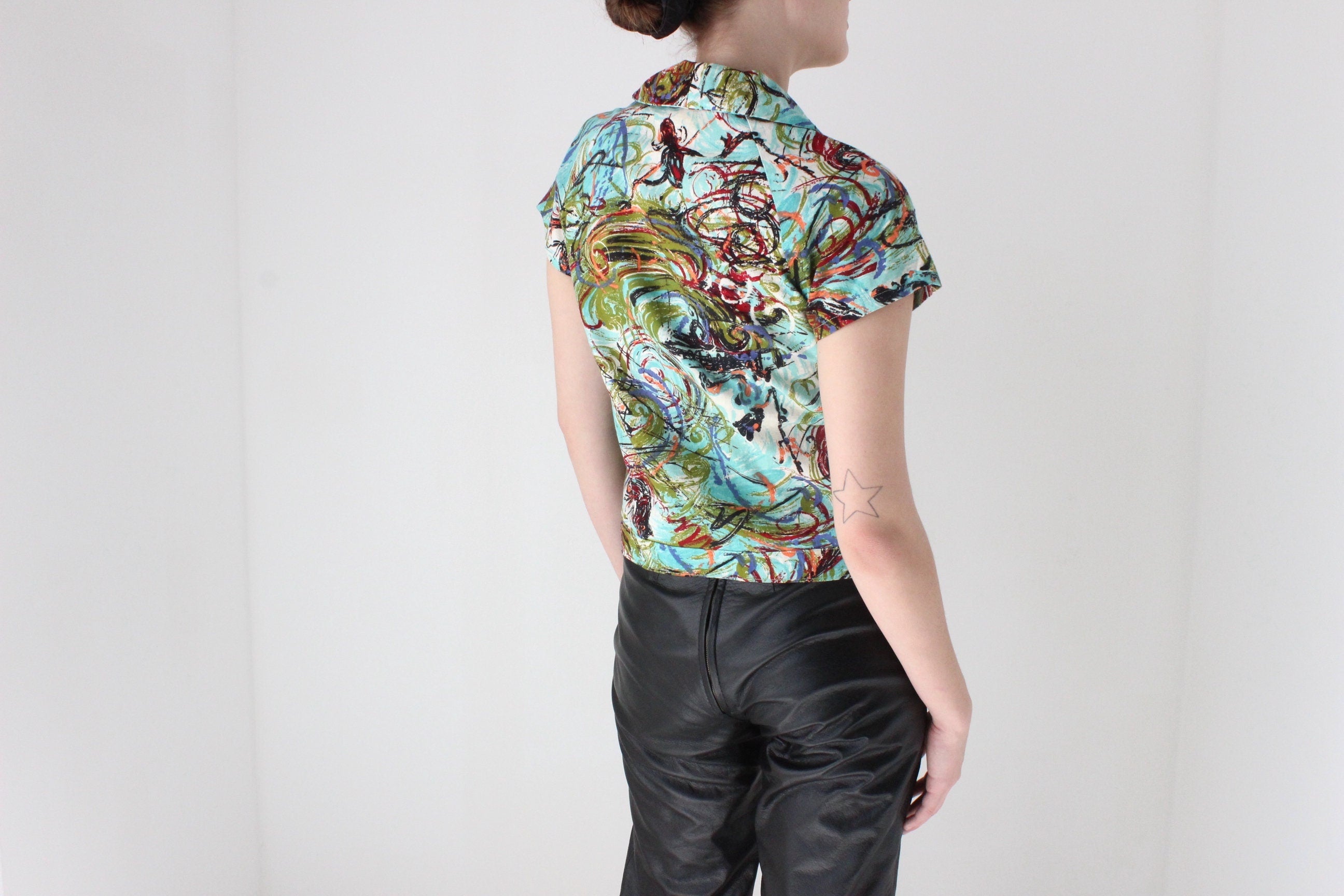 80s Abstract Paint Spatter Boxy Cotton Button Up