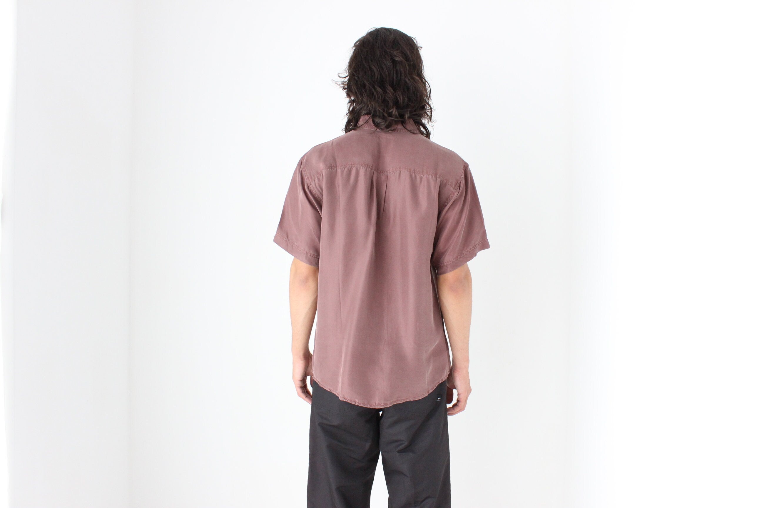 80s MATTE SILK Boxy Double Pocket Shirt in Mauve