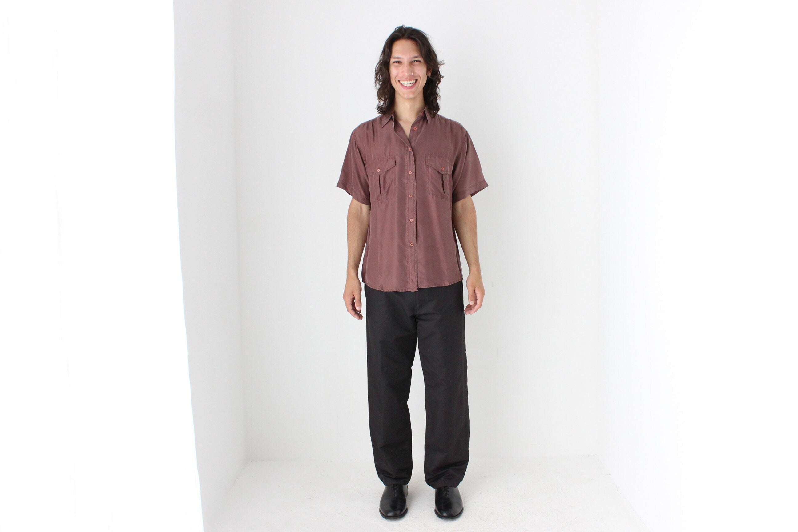 80s MATTE SILK Boxy Double Pocket Shirt in Mauve