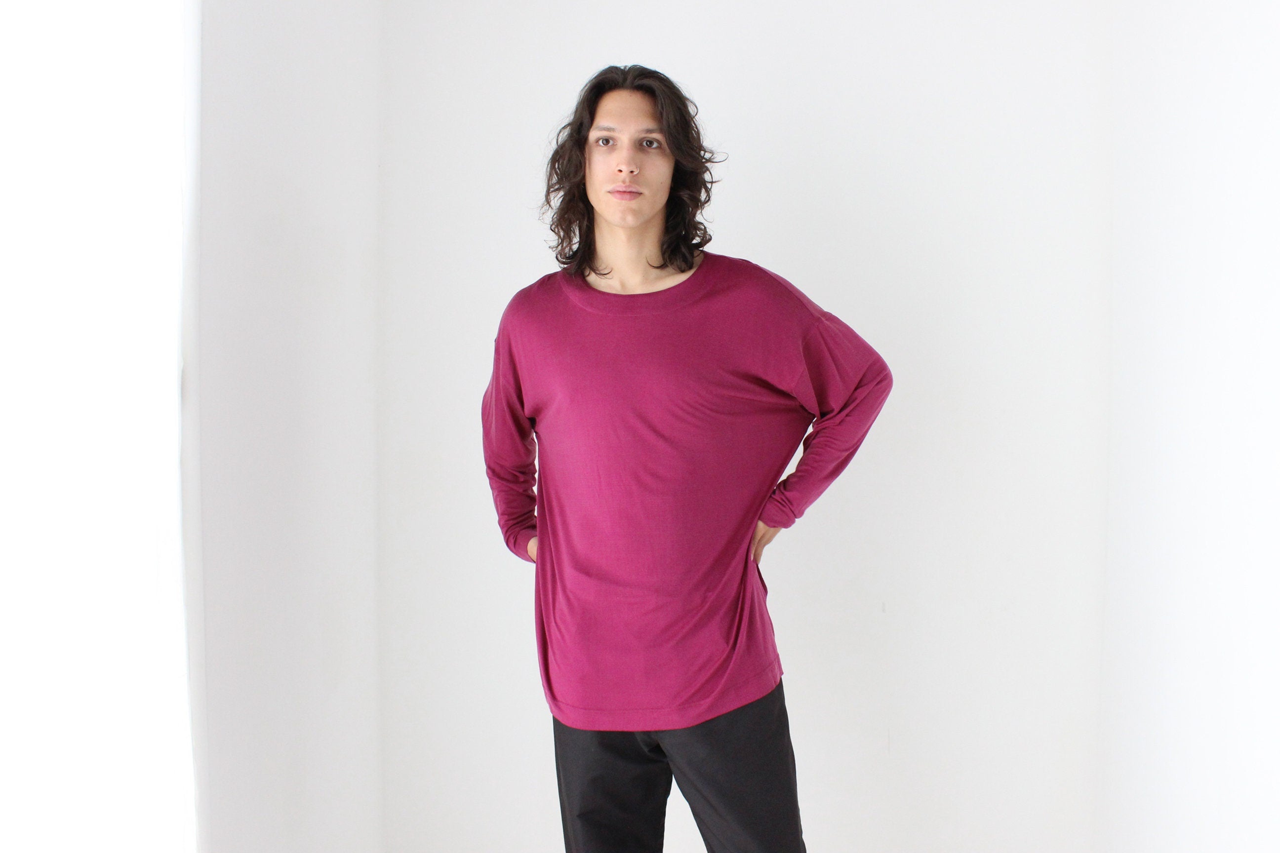 90s Luxury PURE SILK JERSEY Slouch Top in Magenta