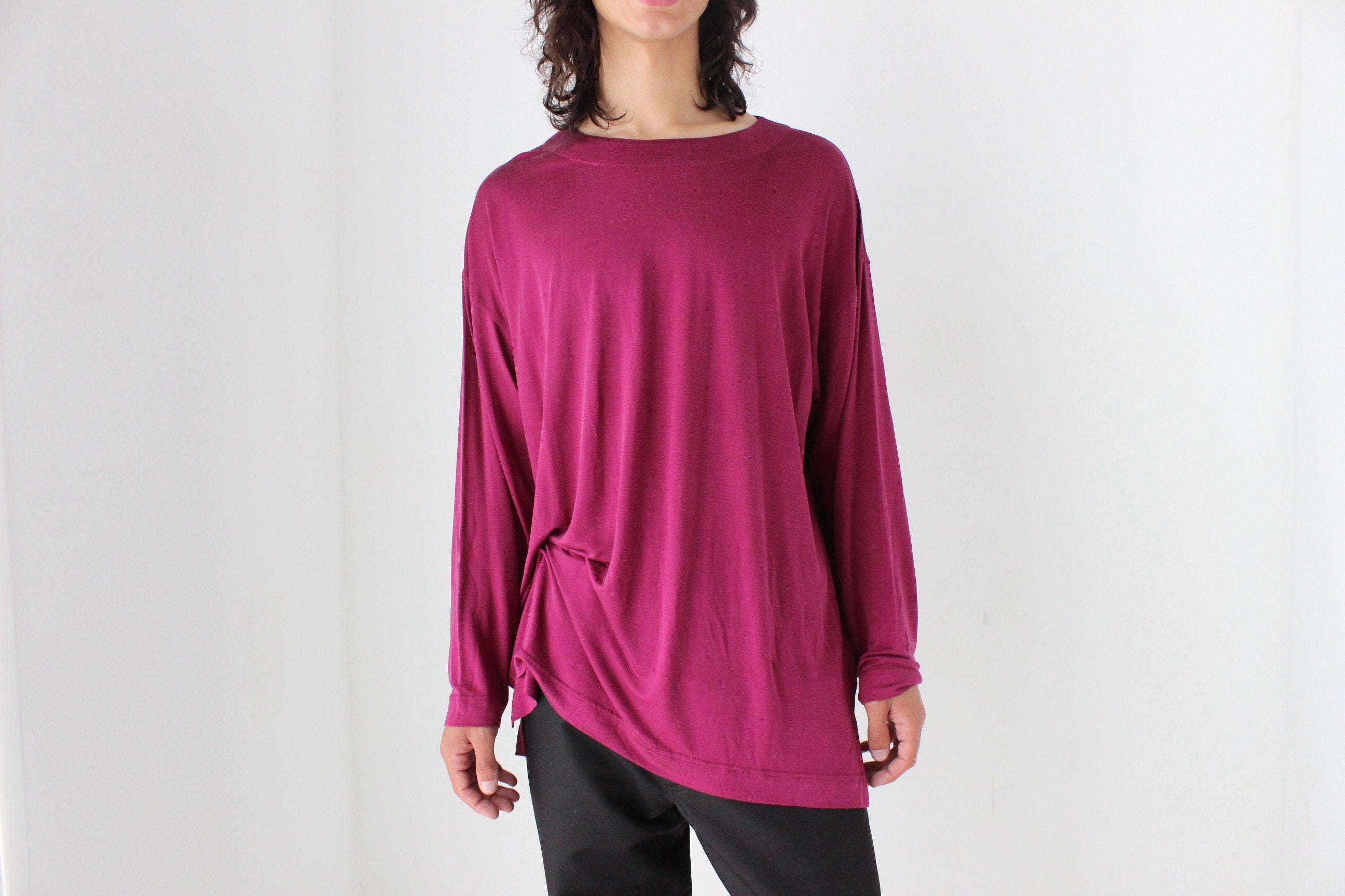 90s Luxury PURE SILK JERSEY Slouch Top in Magenta