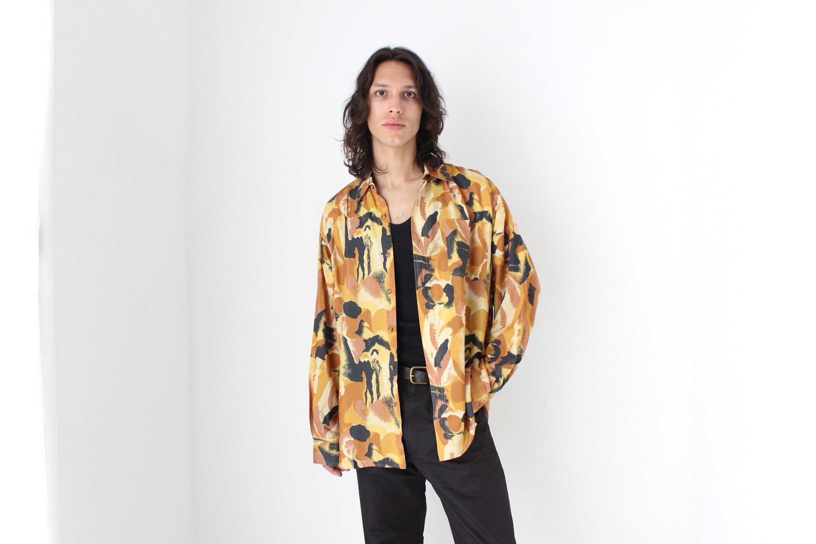 80s PURE FUJI SILK Abstract Print Shirt