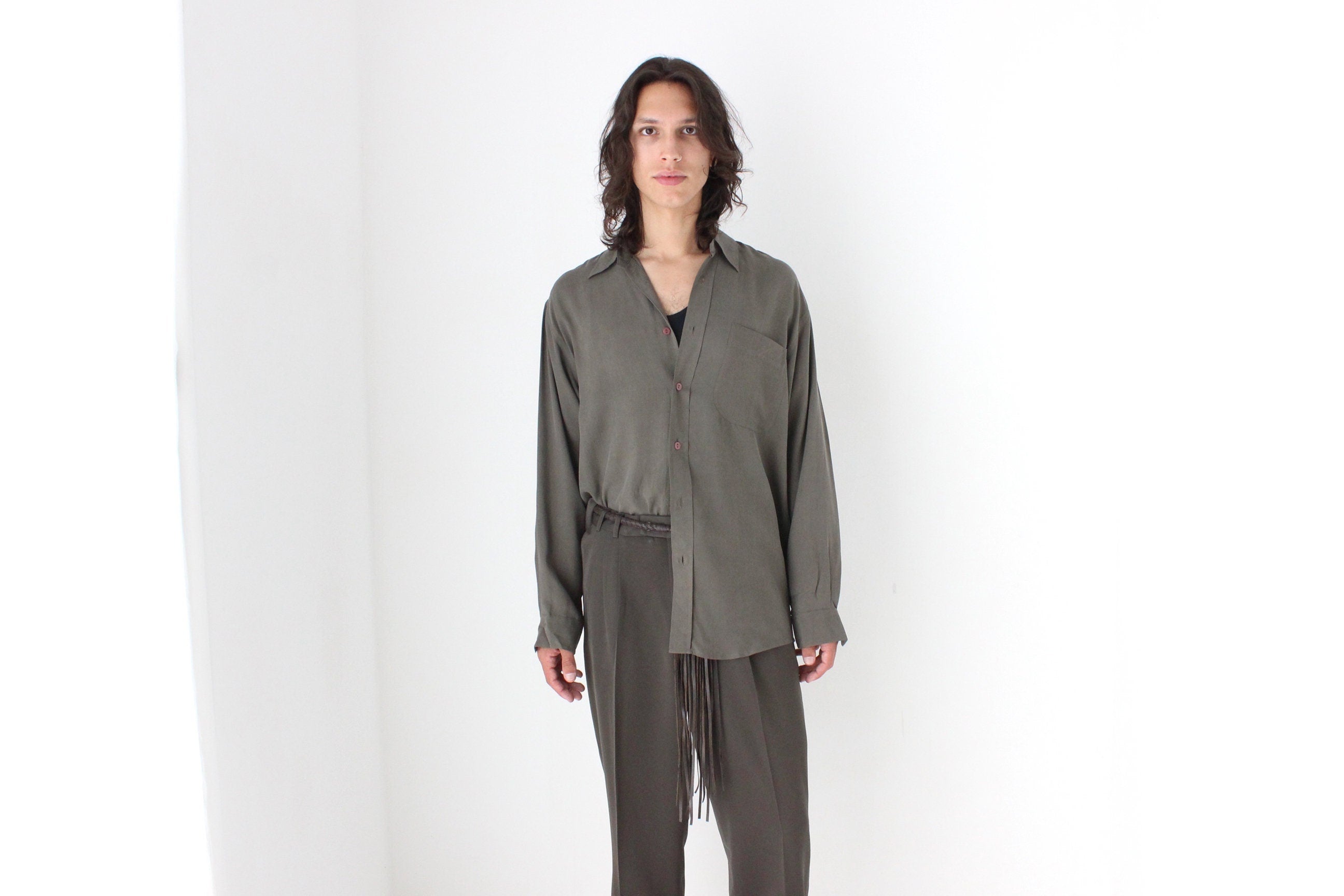 90s PURE FUJI SILK Relaxed Shirt in Khaki