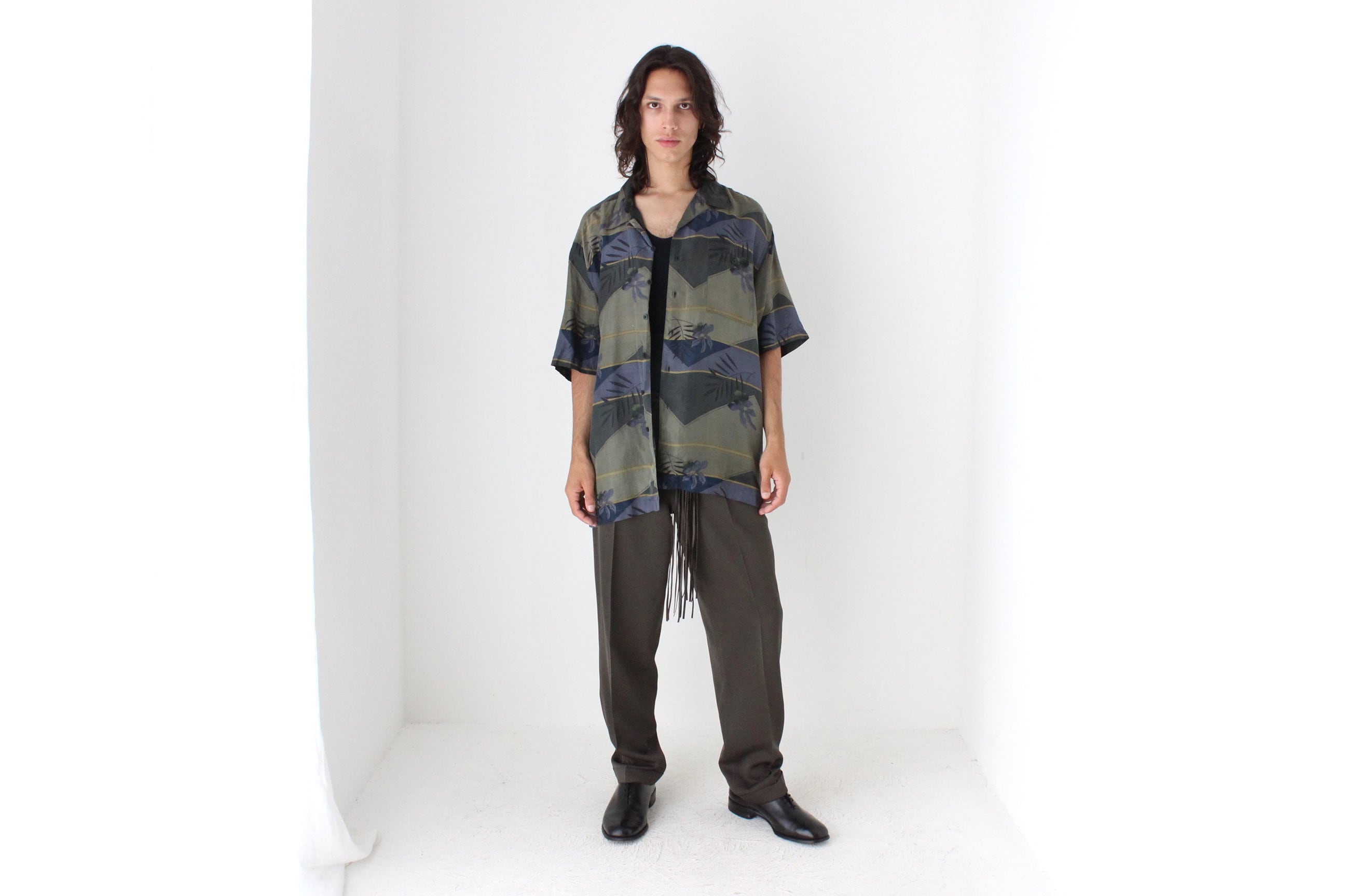80s PURE SILK Abstract Print Boxy Shirt