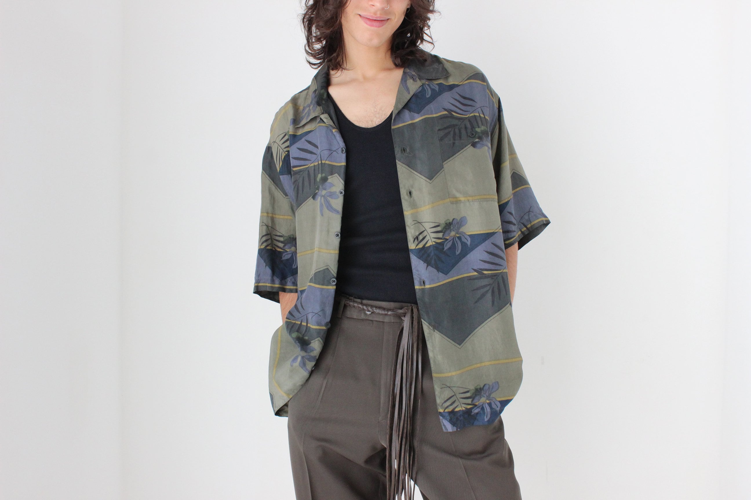 80s PURE SILK Abstract Print Boxy Shirt