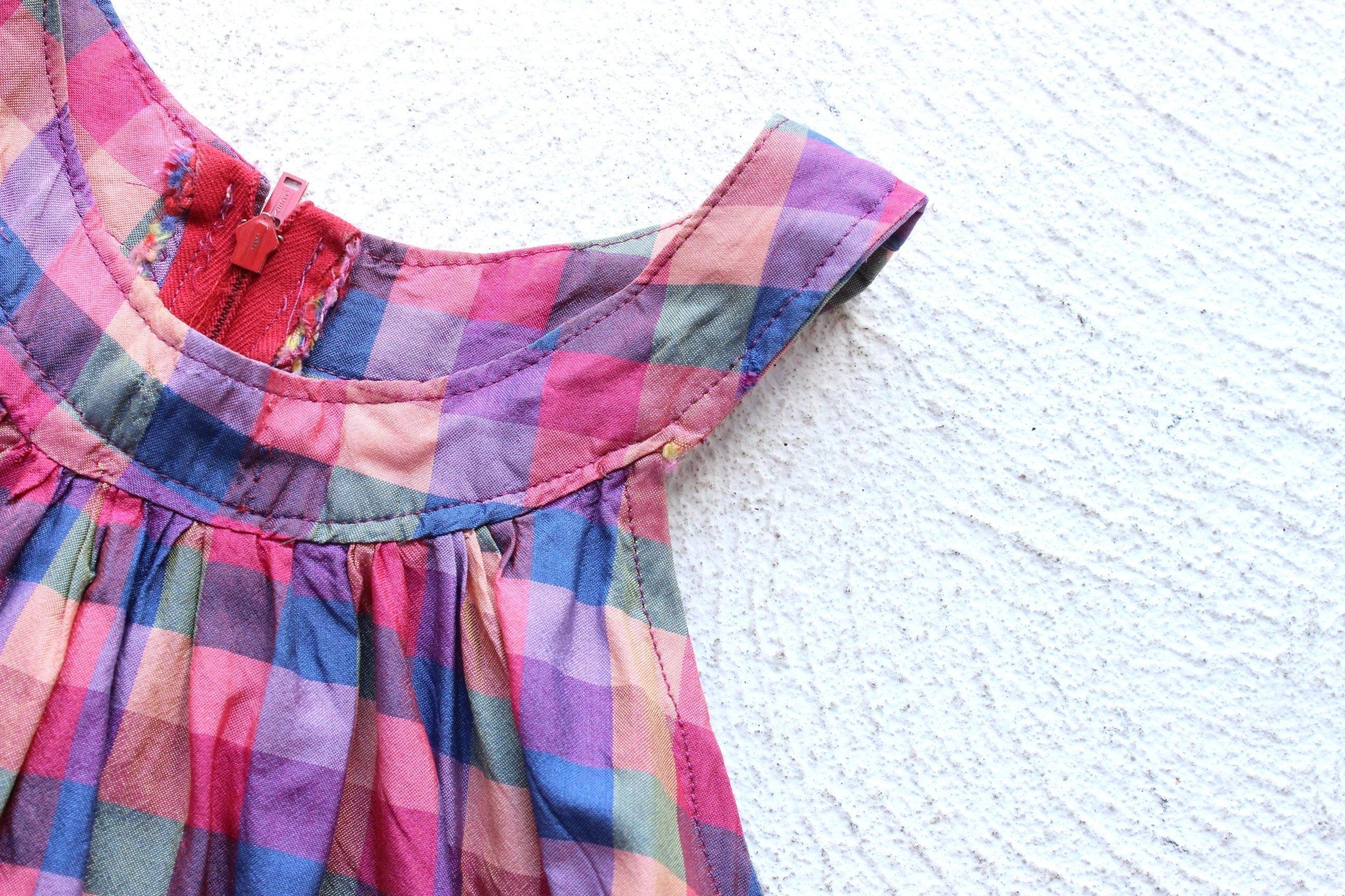 80s Handmade Silk Checked Trapeze Top