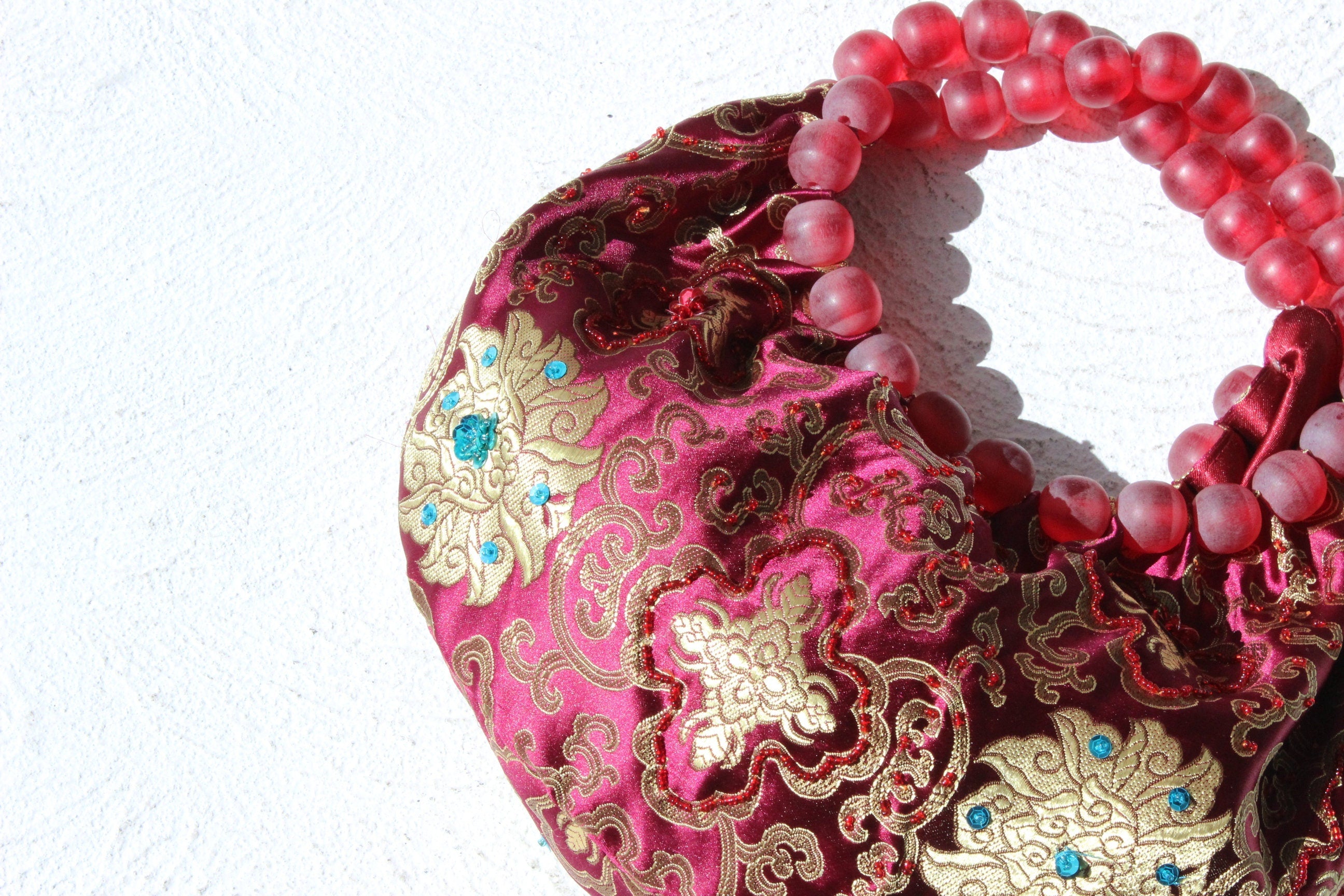 Y2K Dragonfly Embroidered Satin & Beaded Handle Bag
