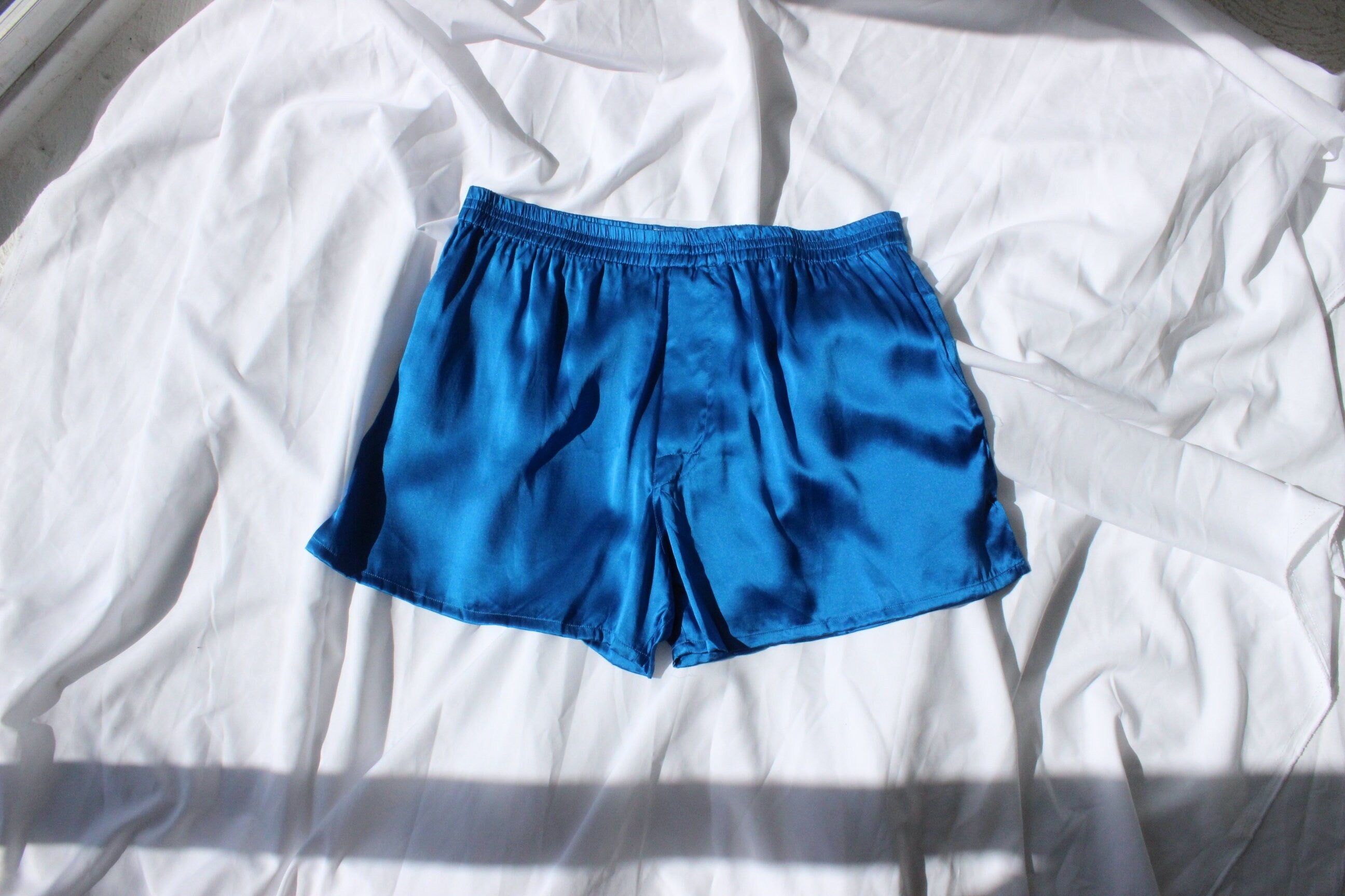 Vintage 80s PURE SILK Luxury Boxer Shorts in Cobalt