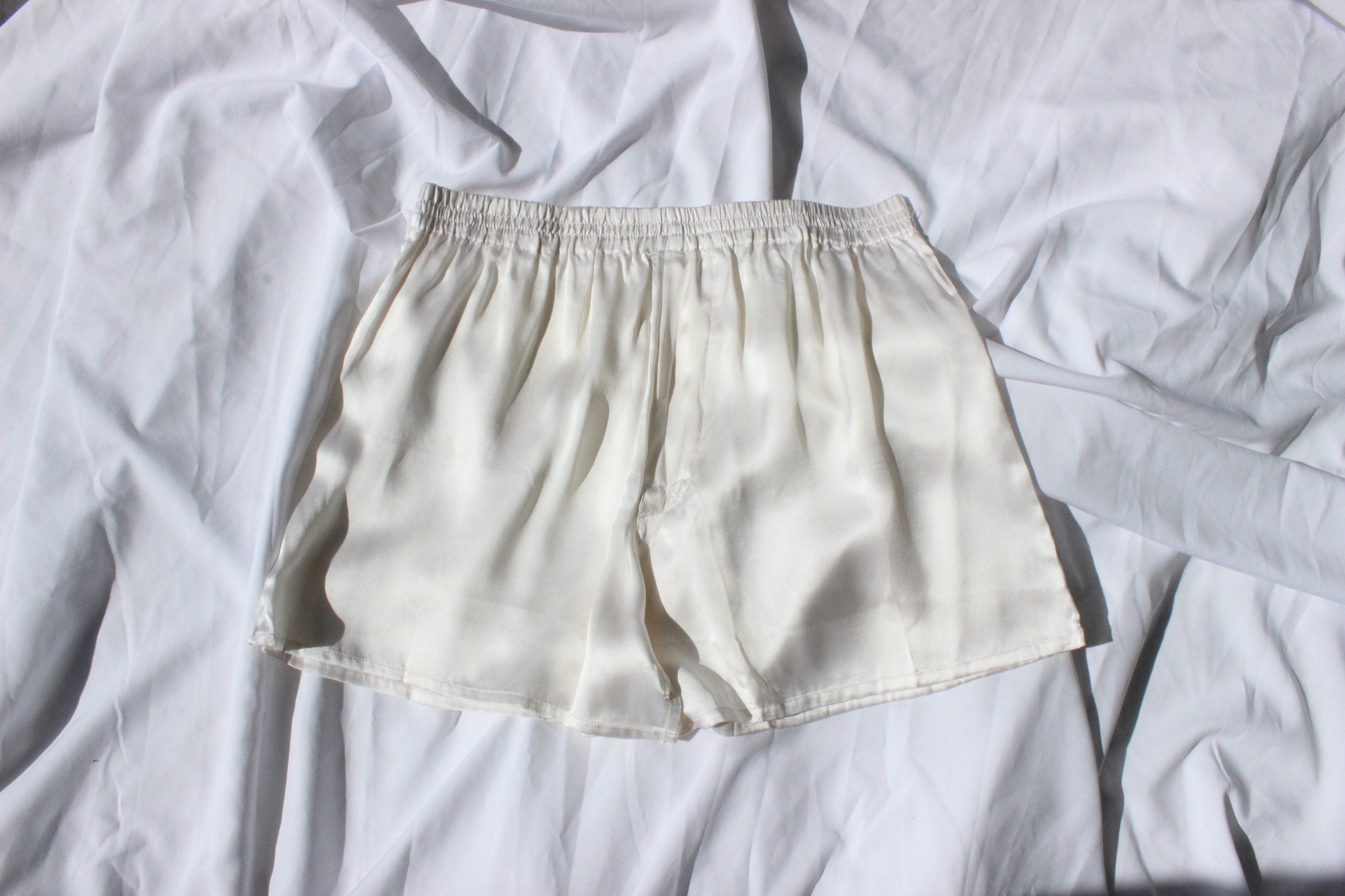 Vintage 80s PURE SILK Luxury Boxer Shorts in White