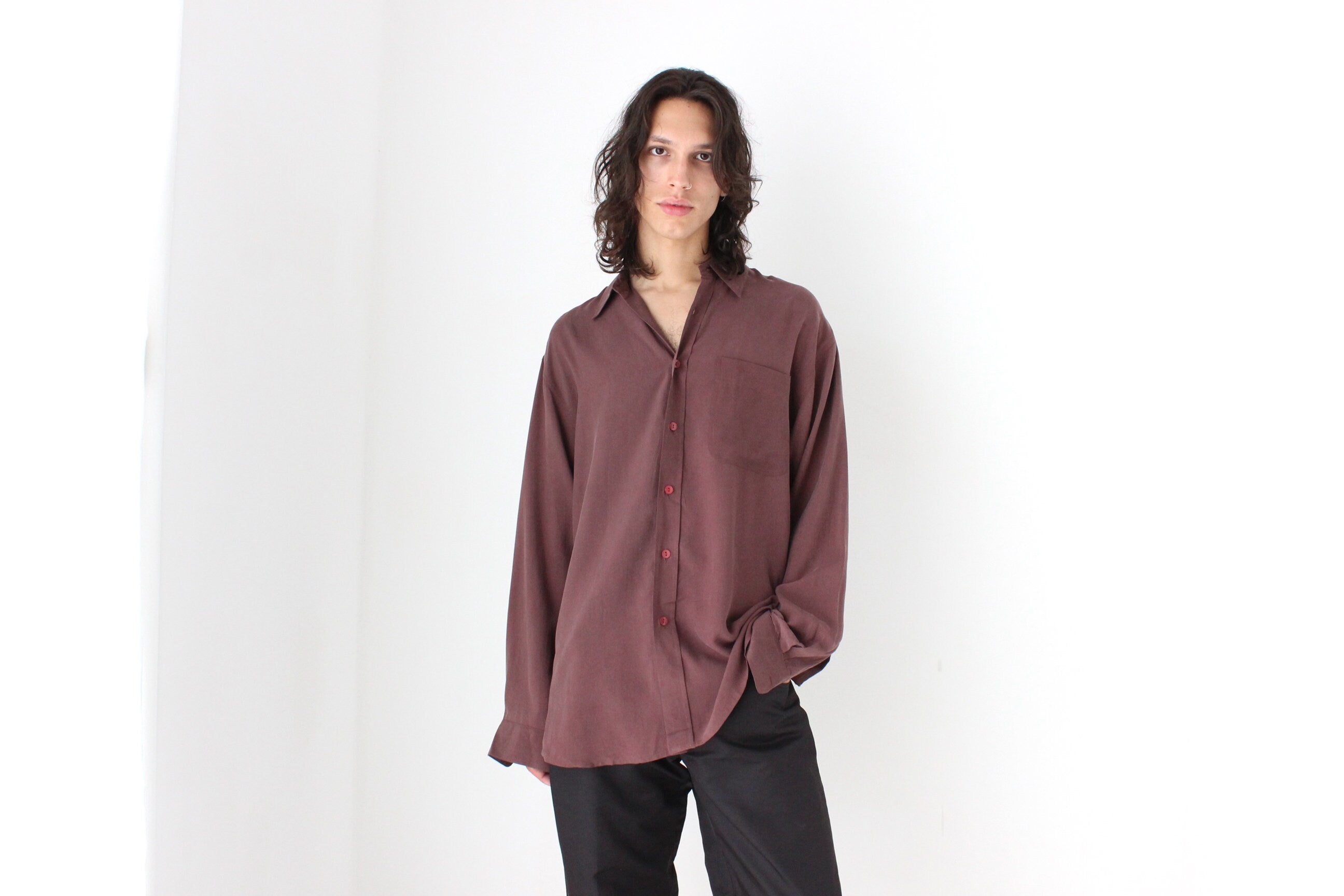 90s PURE FUJI SILK Relaxed Shirt in Plum