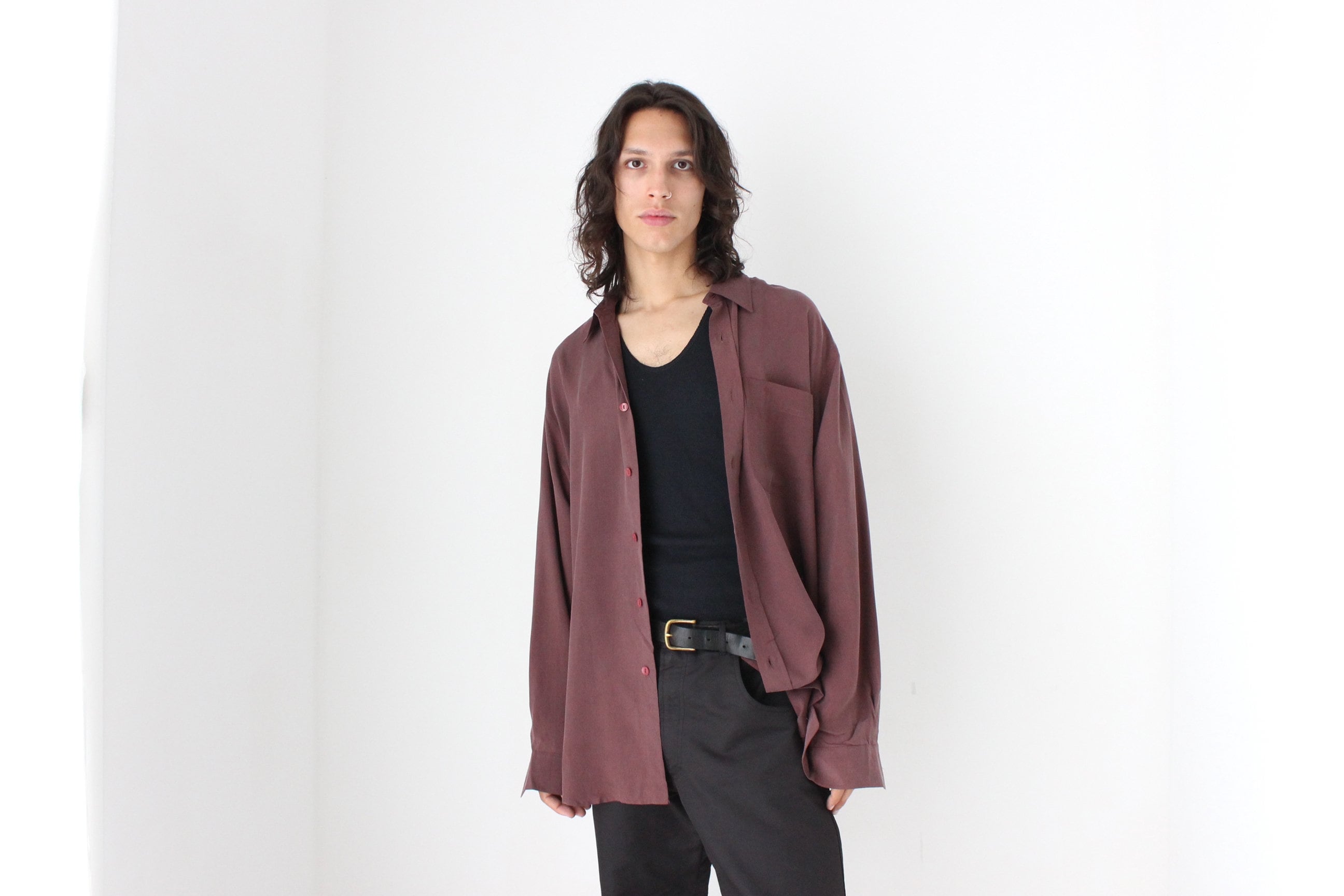 90s PURE FUJI SILK Relaxed Shirt in Plum