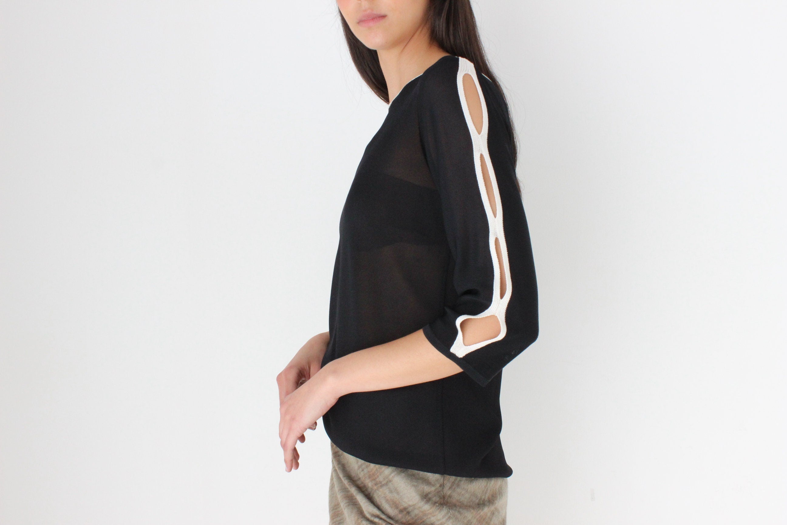 2000s Monochrome Cut Out Knit Top