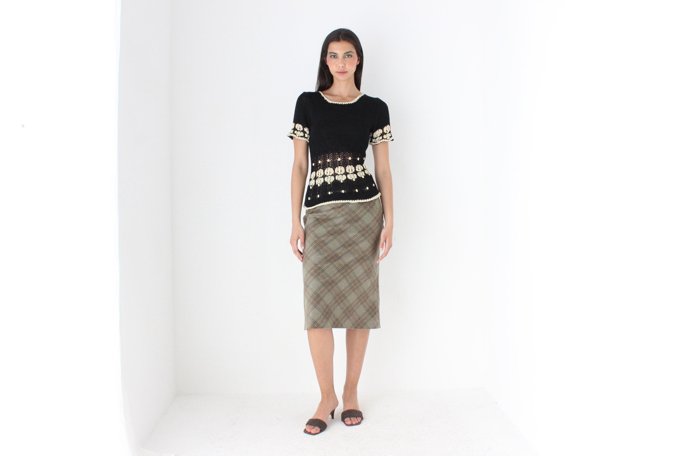 90s Massimo Dutti Mohair & Wool Neutral Tartan Skirt