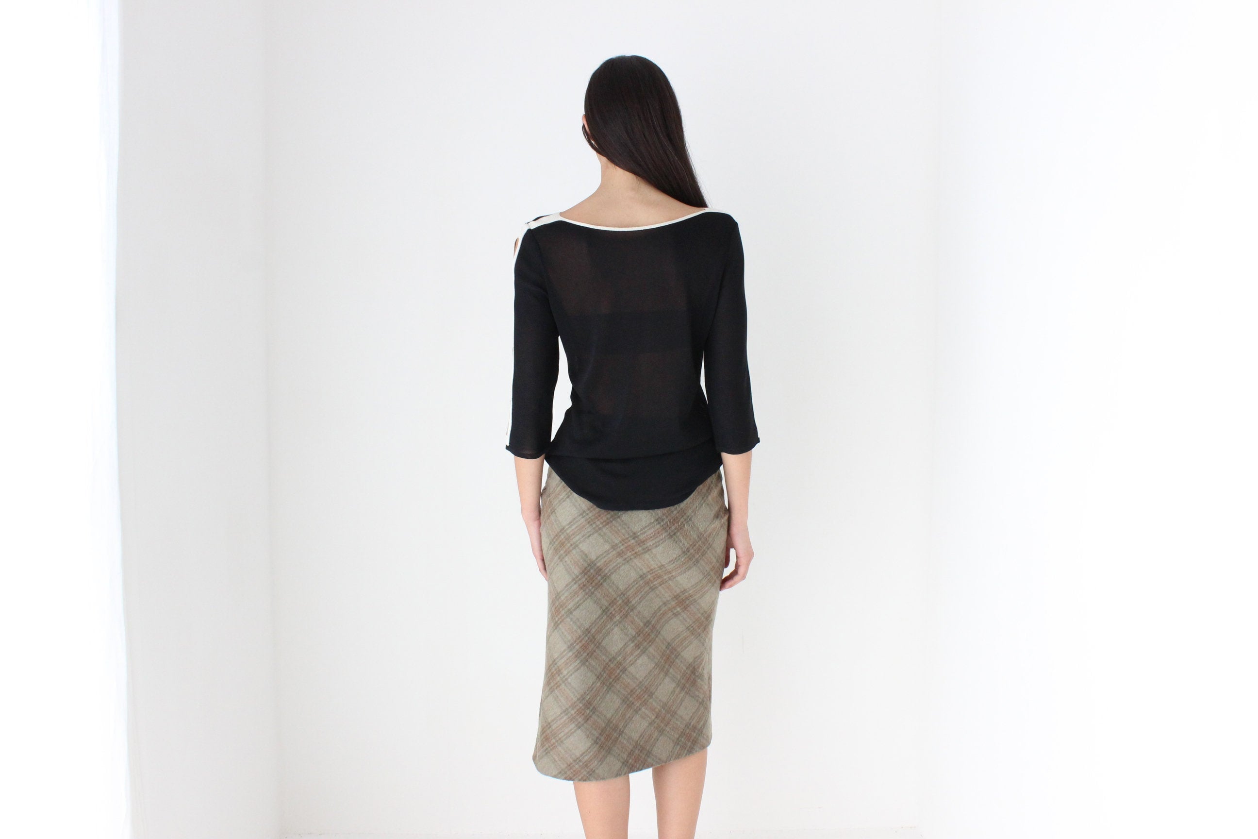 90s Massimo Dutti Mohair & Wool Neutral Tartan Skirt