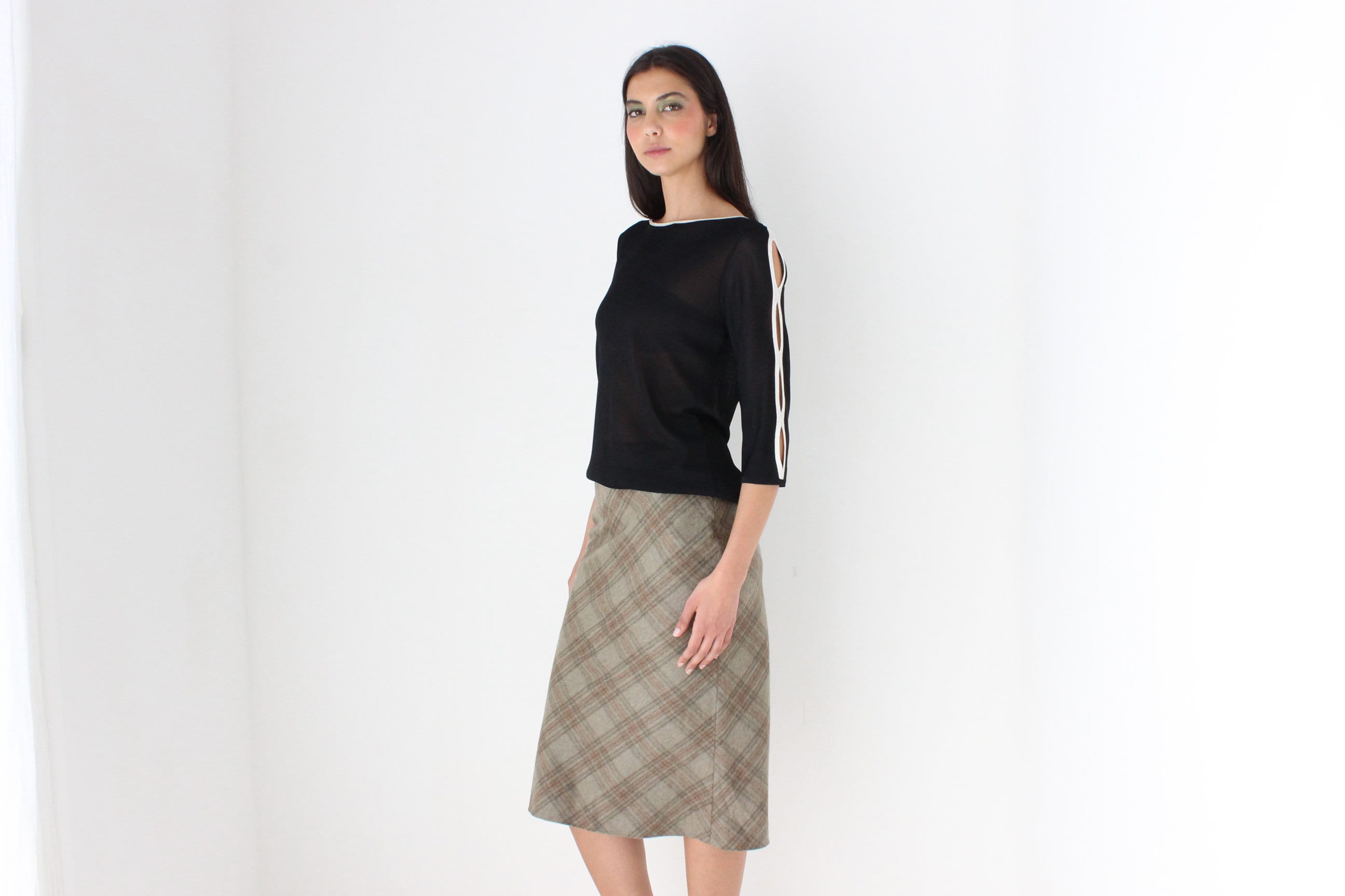 90s Massimo Dutti Mohair & Wool Neutral Tartan Skirt