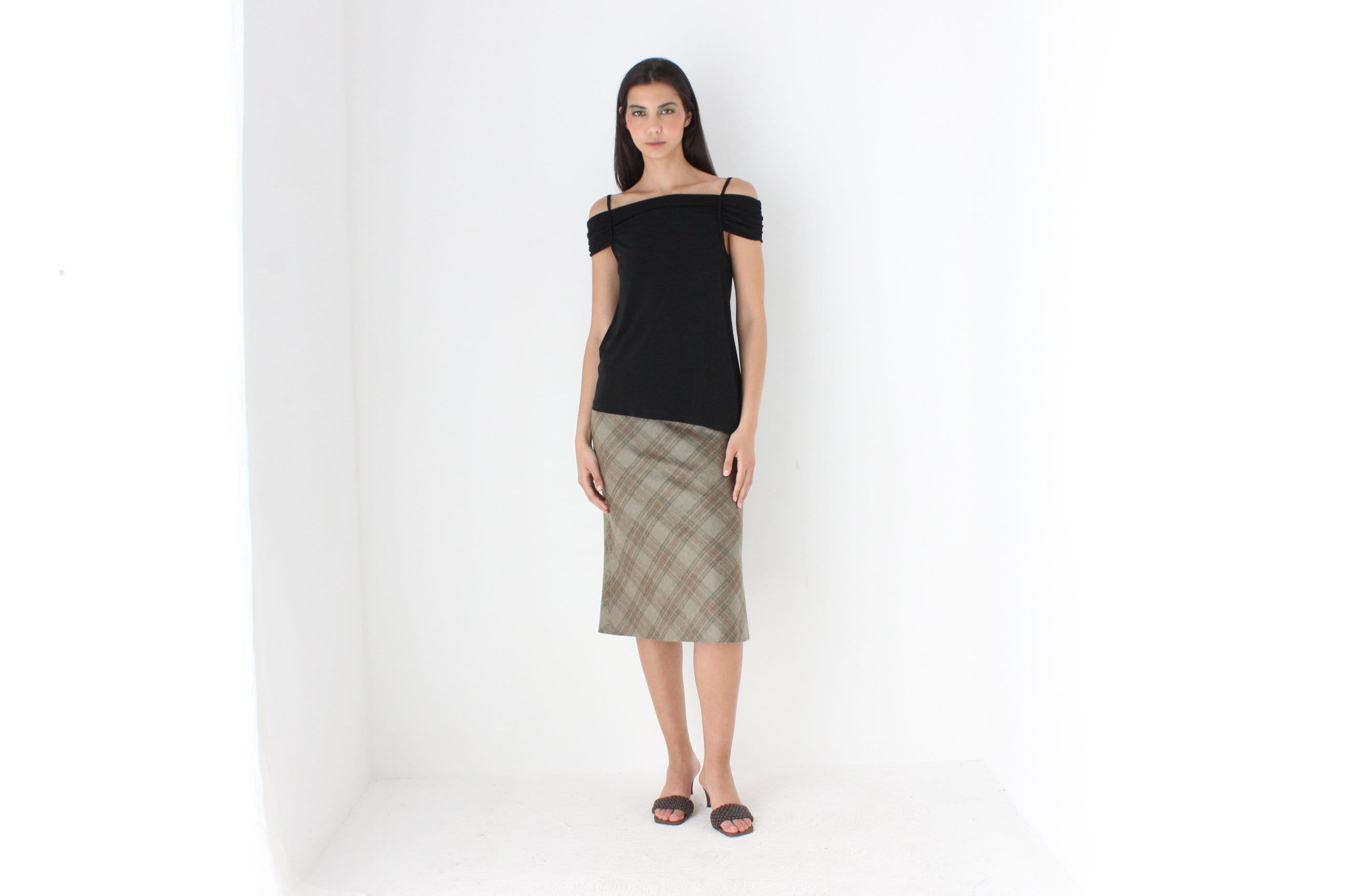 90s Massimo Dutti Mohair & Wool Neutral Tartan Skirt
