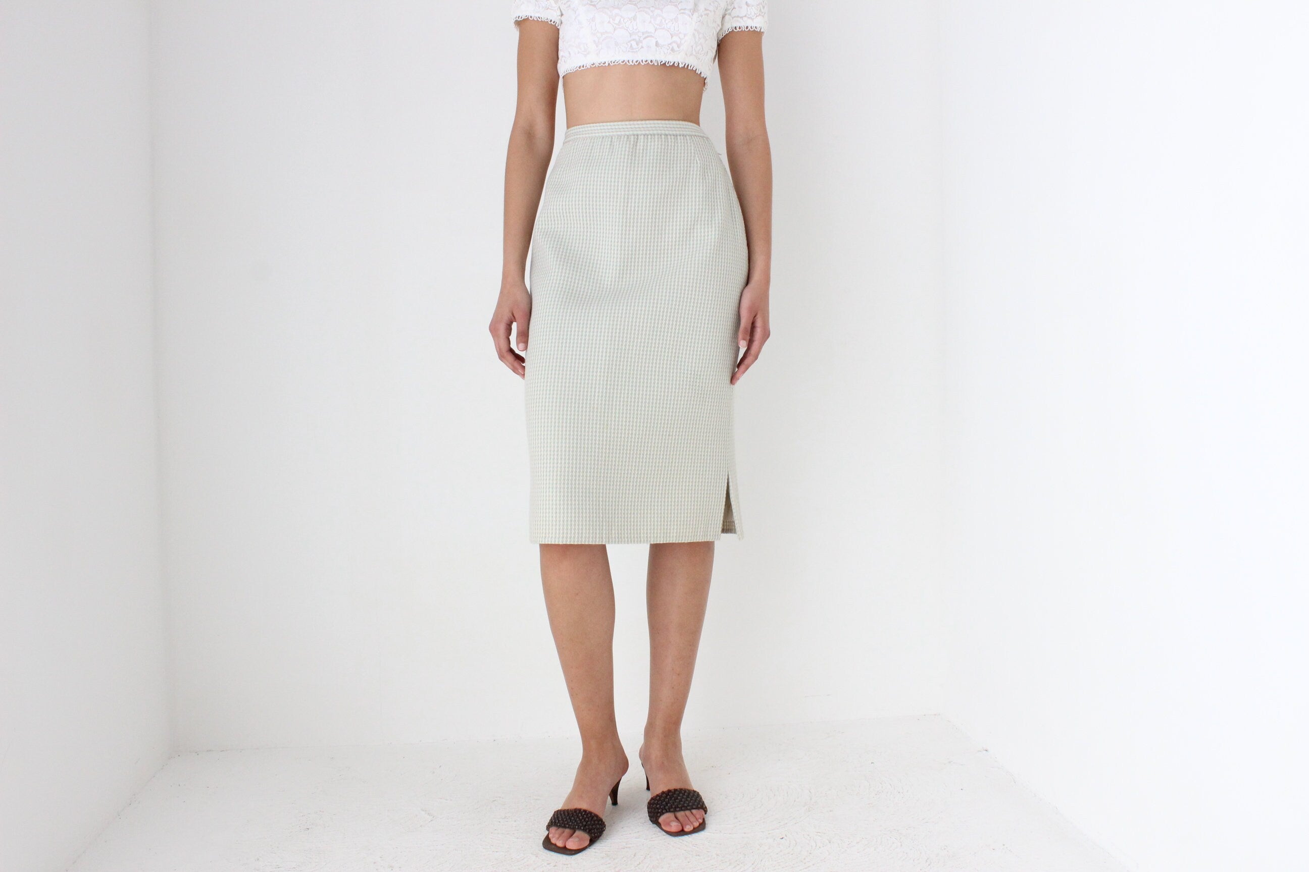 80s Roberto Avolio Milano Pure Wool Pastel Knee Length Skirt