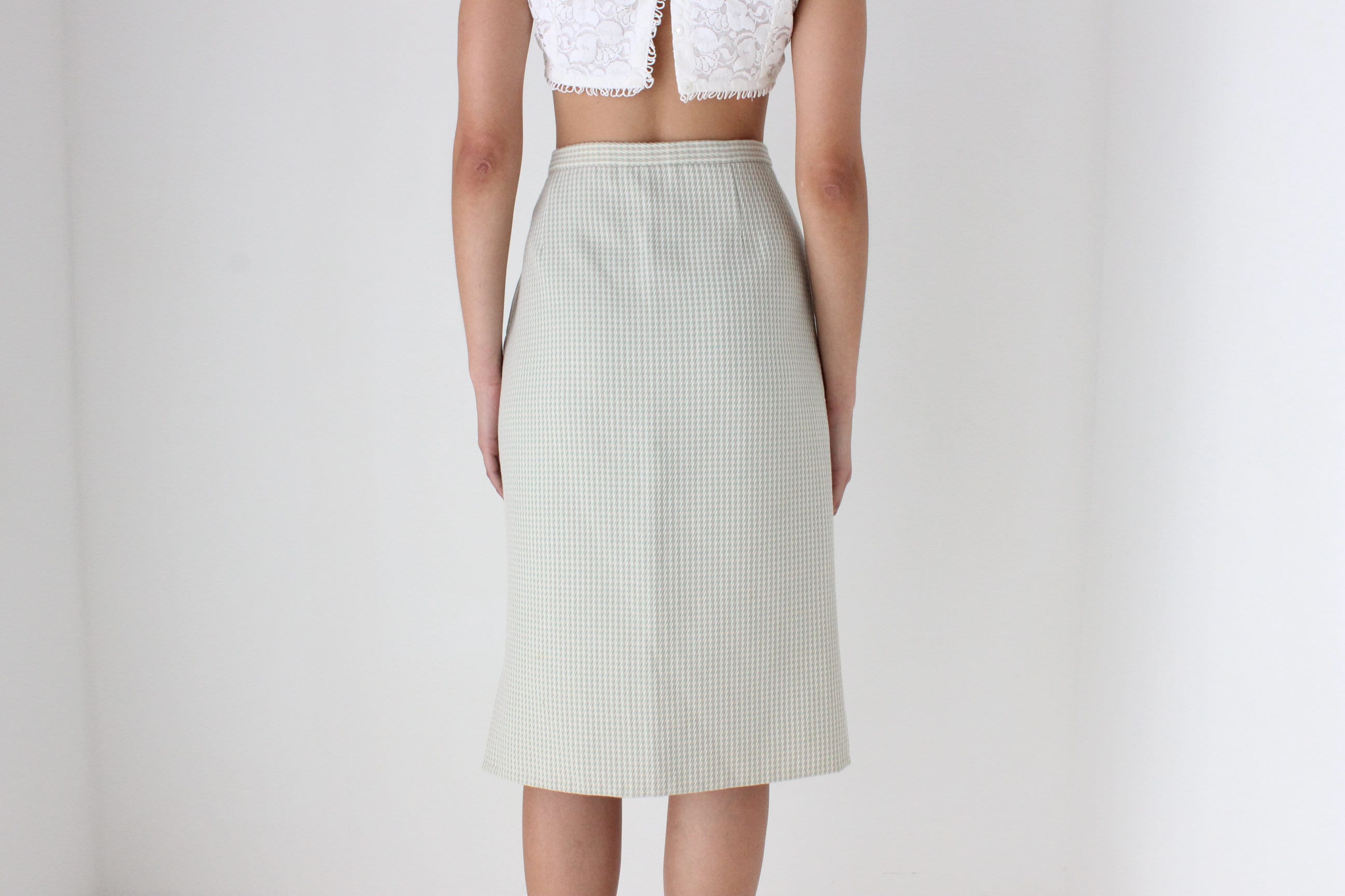 80s Roberto Avolio Milano Pure Wool Pastel Knee Length Skirt