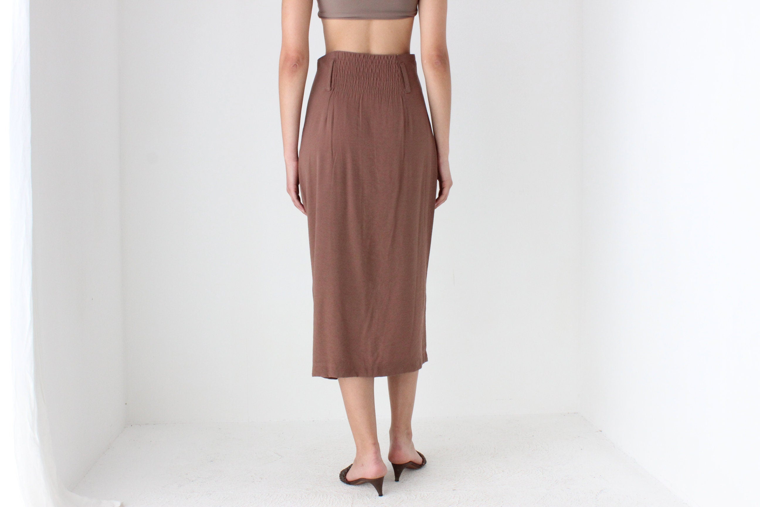 80s Surrealist Asymmetric Linen High Waist Midi Skirt
