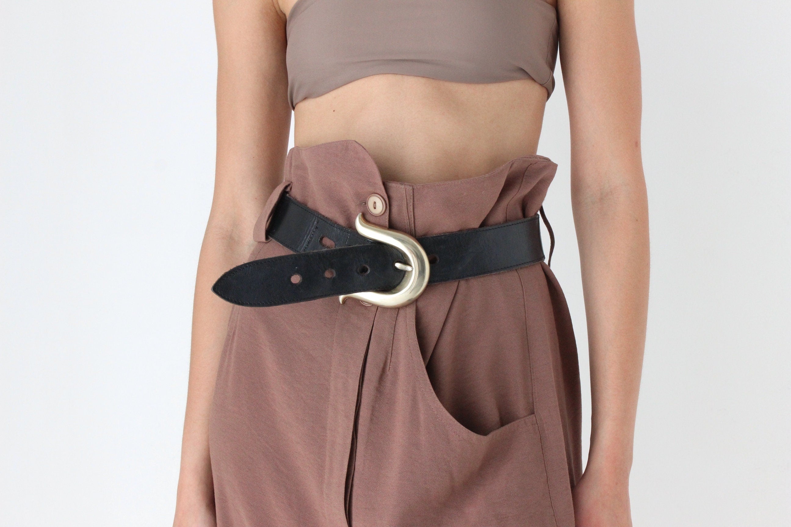 80s Surrealist Asymmetric Linen High Waist Midi Skirt