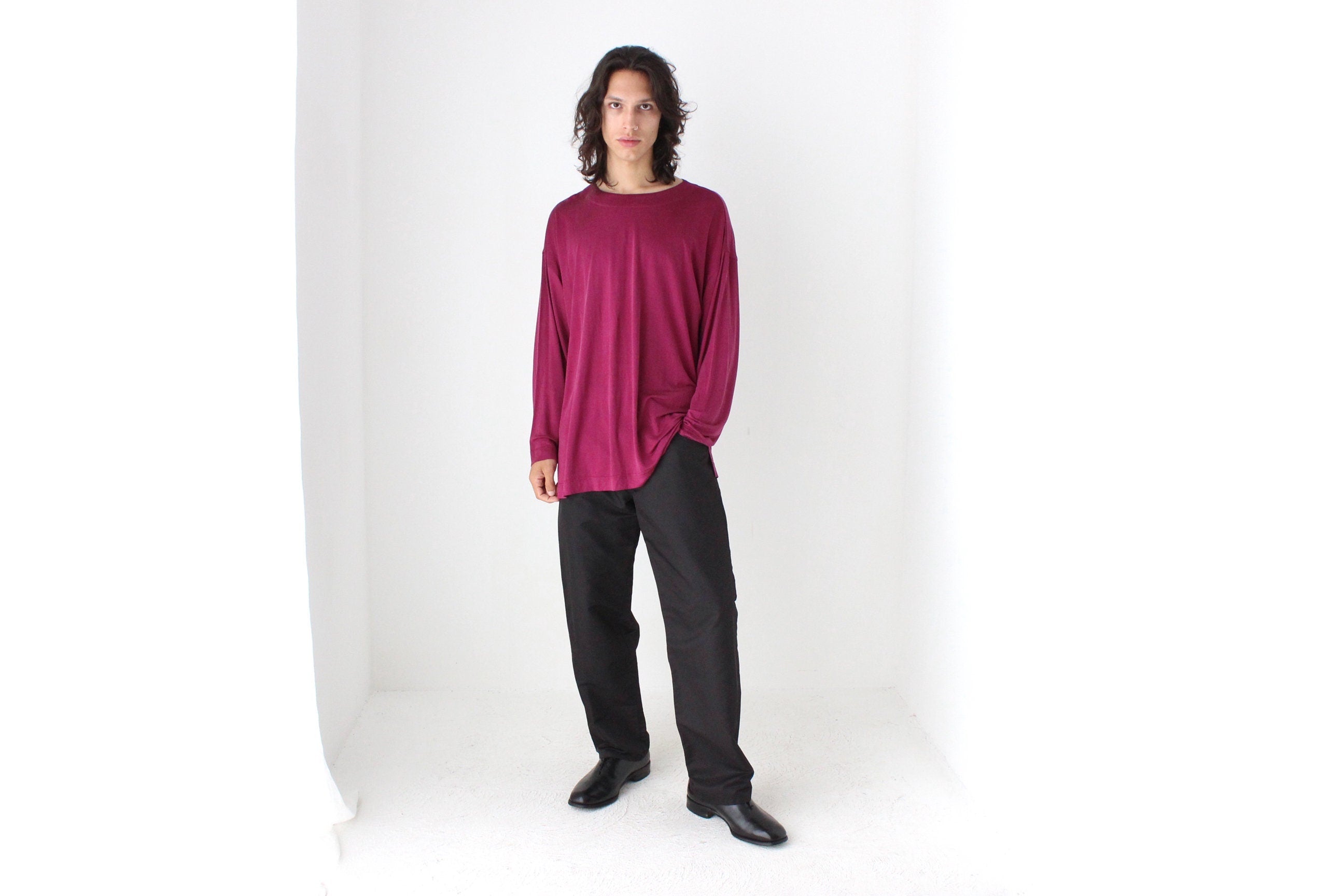 90s Luxury PURE SILK JERSEY Slouch Top in Magenta