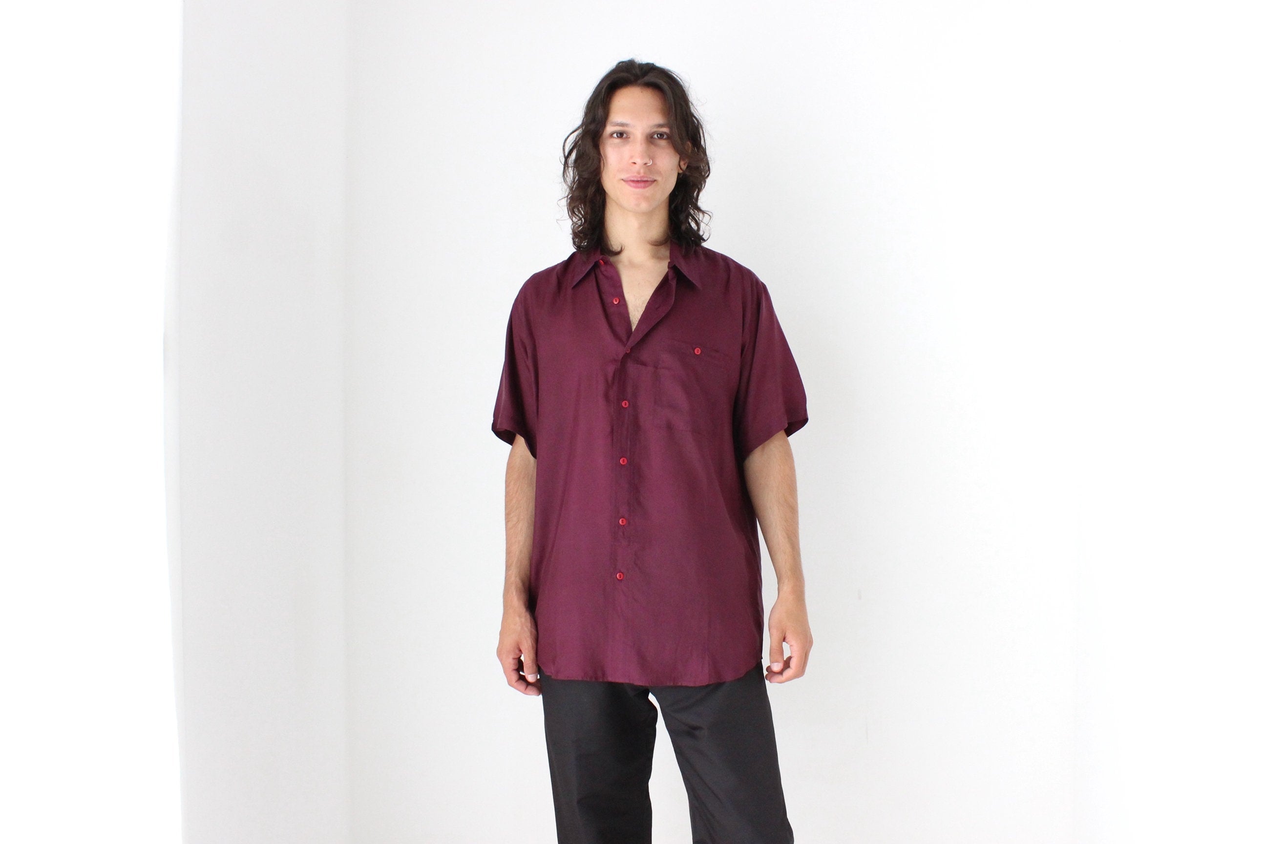 80s PURE SILK Classic Boxy in Aubergine