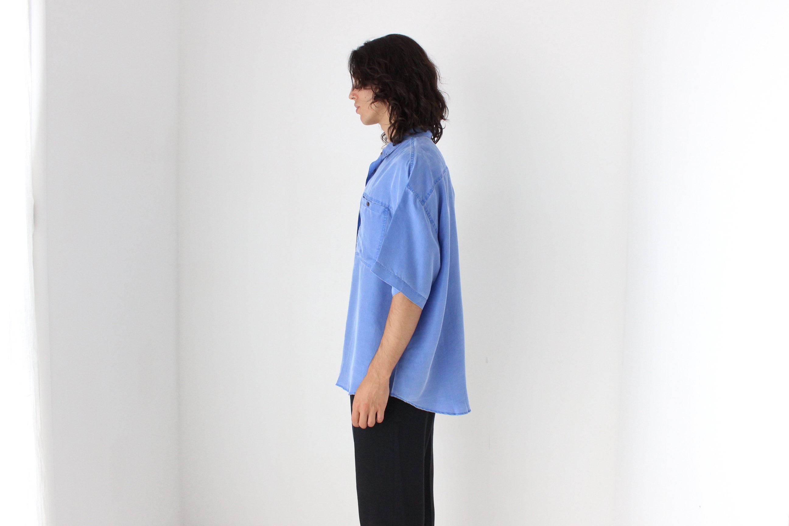 80s PURE SILK Acid Wash "Denim" Look Boxy Shirt
