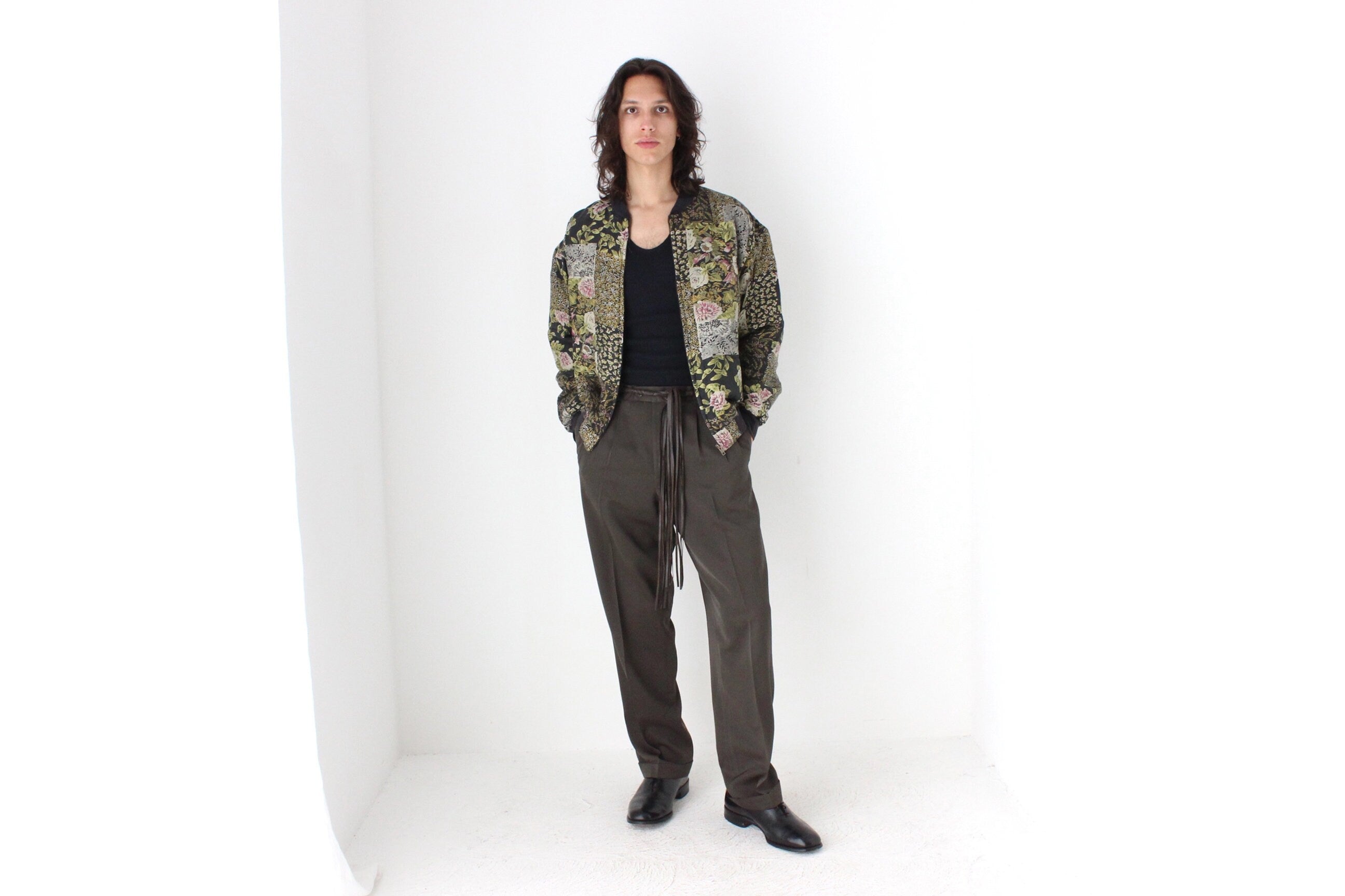 80s Pure Silk Floral Printed Quilted Bomber Jacket