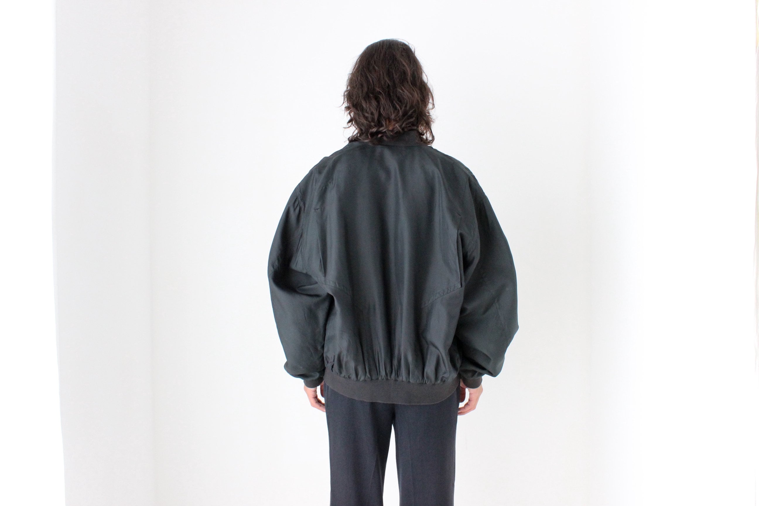 Perfect 80s Pure Silk Minimal Black Classic Bomber