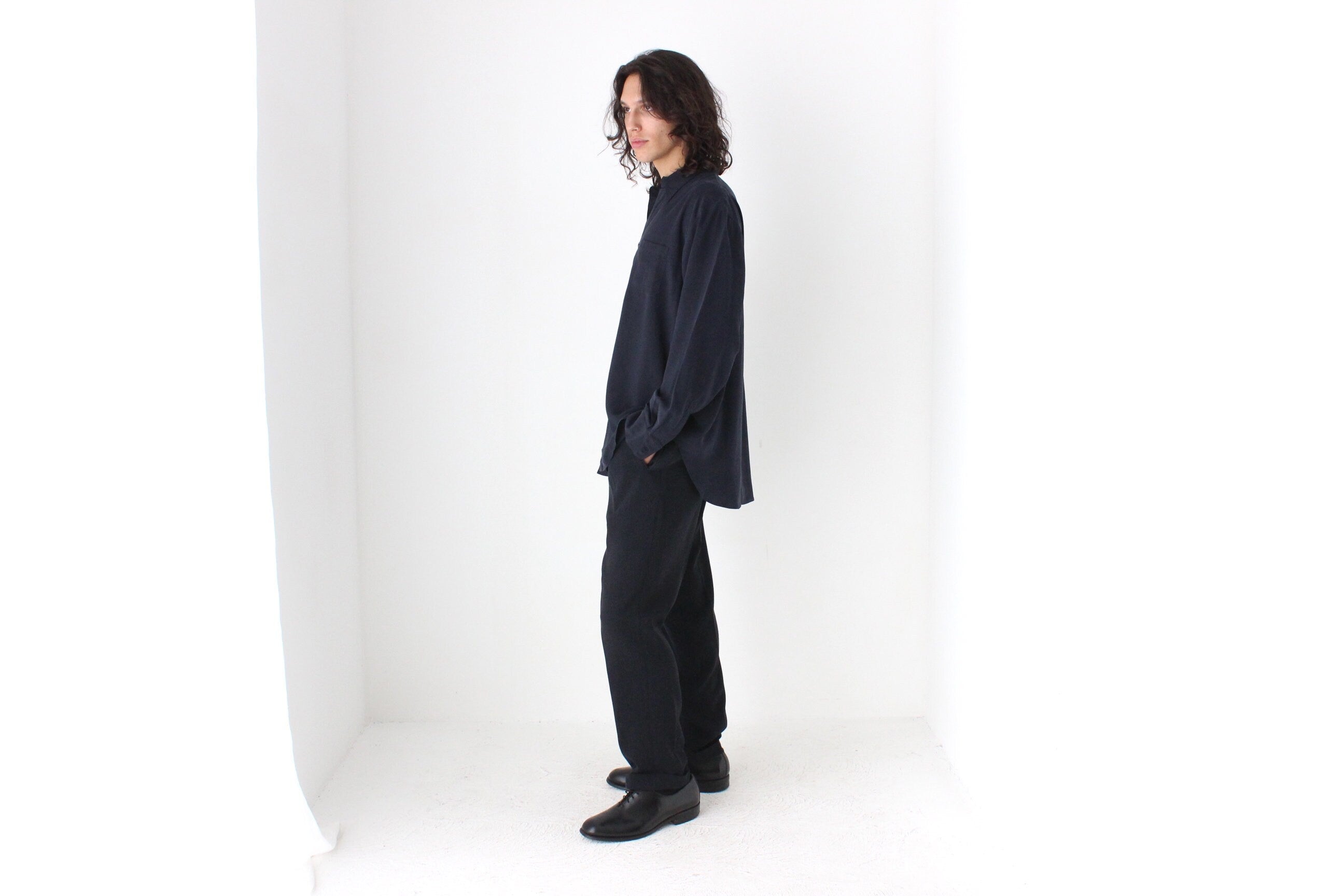 90s PURE FUJI SILK Relaxed Shirt in Midnight Blue