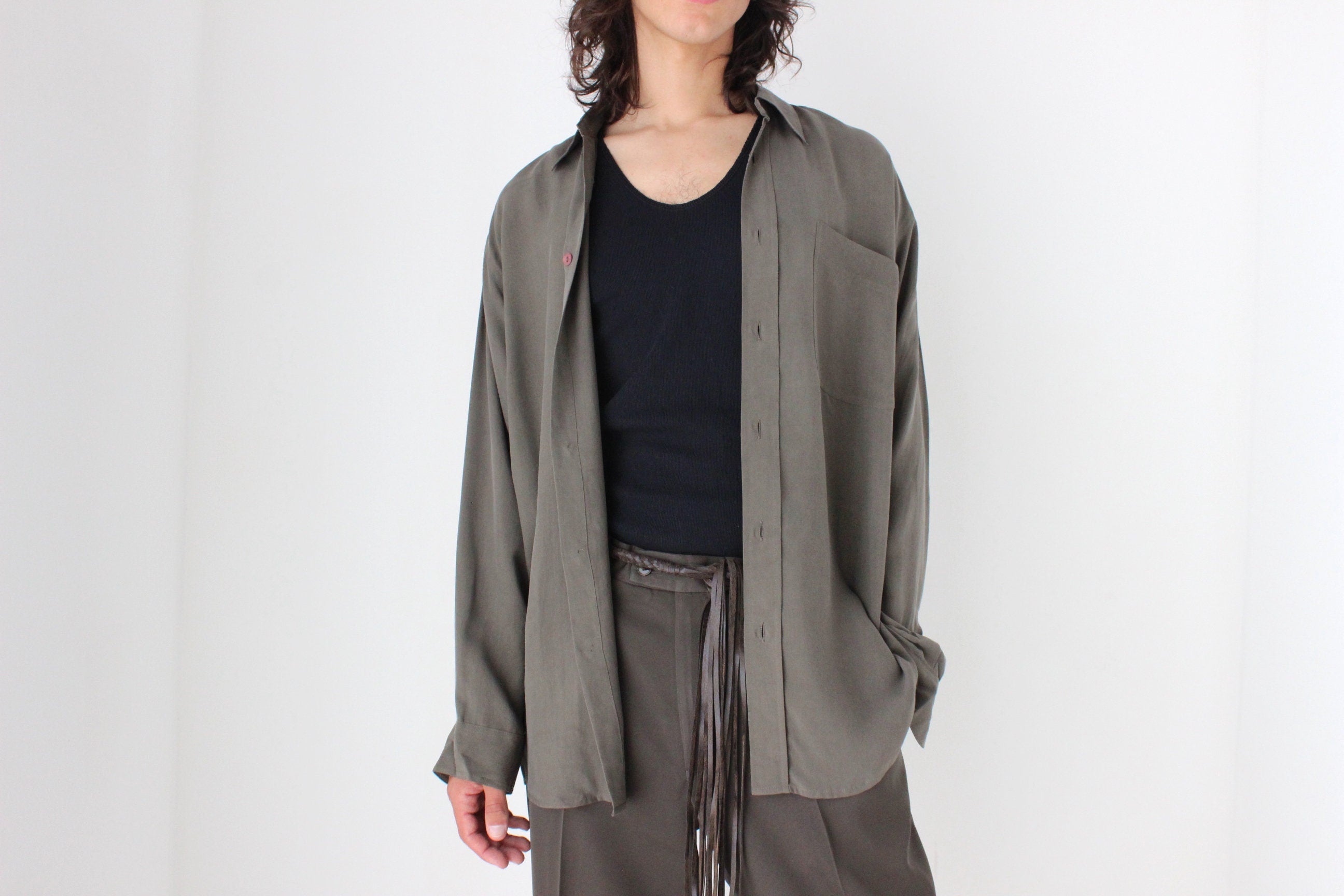 90s PURE FUJI SILK Relaxed Shirt in Khaki