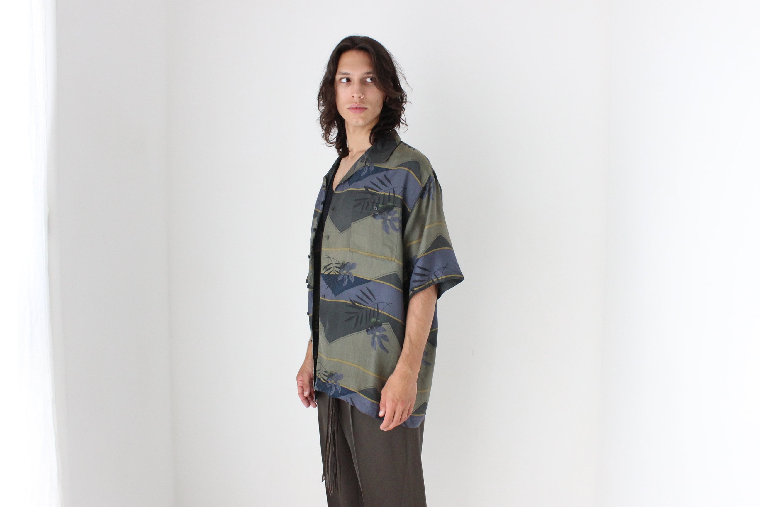 80s PURE SILK Abstract Print Boxy Shirt